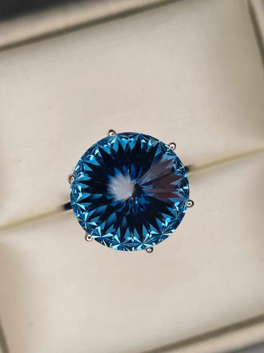 5.600ct Aquamarine Swarovski Crystal Solitaire Ring 925 Sterling Silver SIZE O