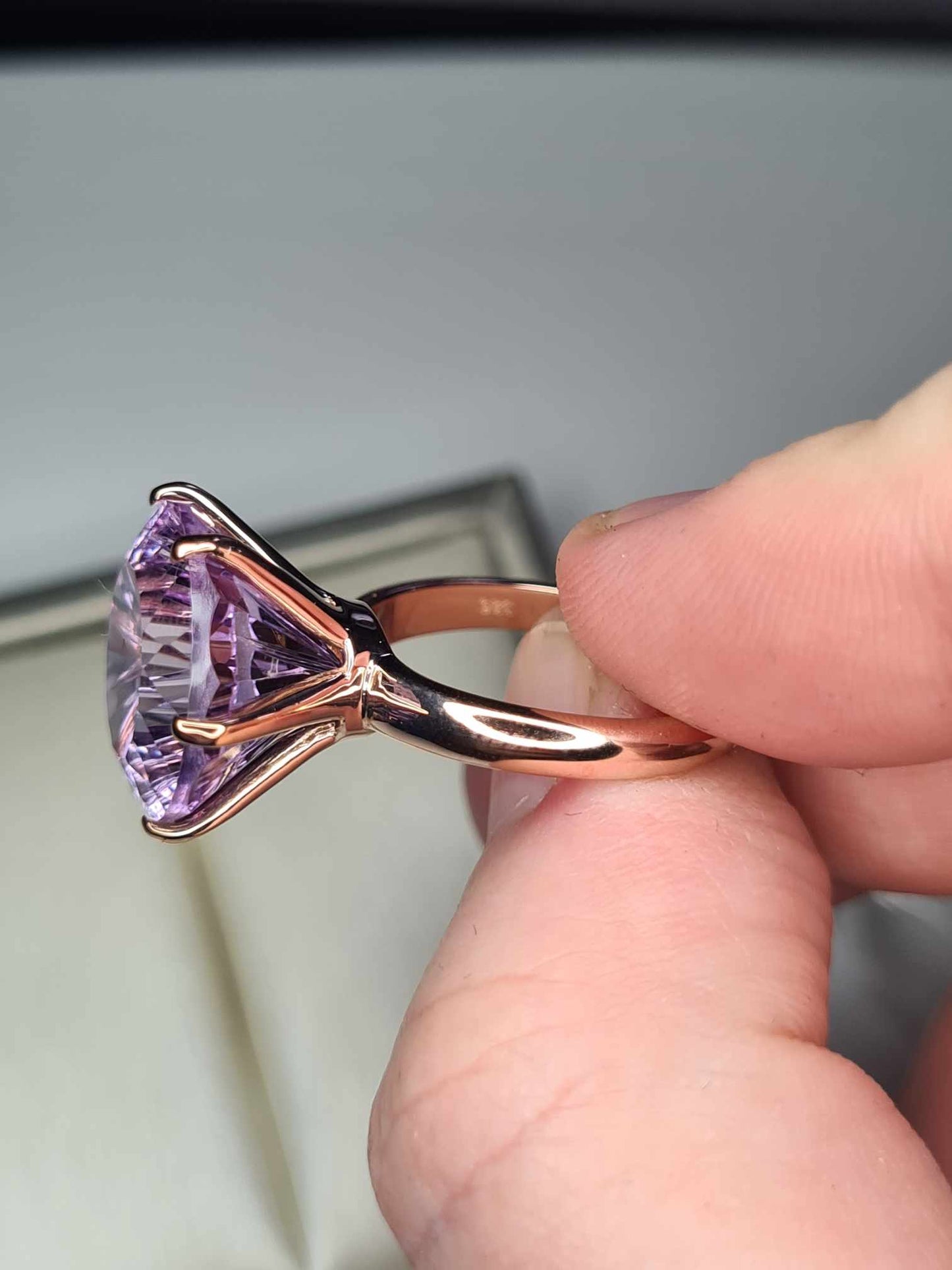 9.49ct  Rose De France Amethyst Solitaire Ring in 18K Rose Gold Overlay 925  Sterling Silver SIZE M