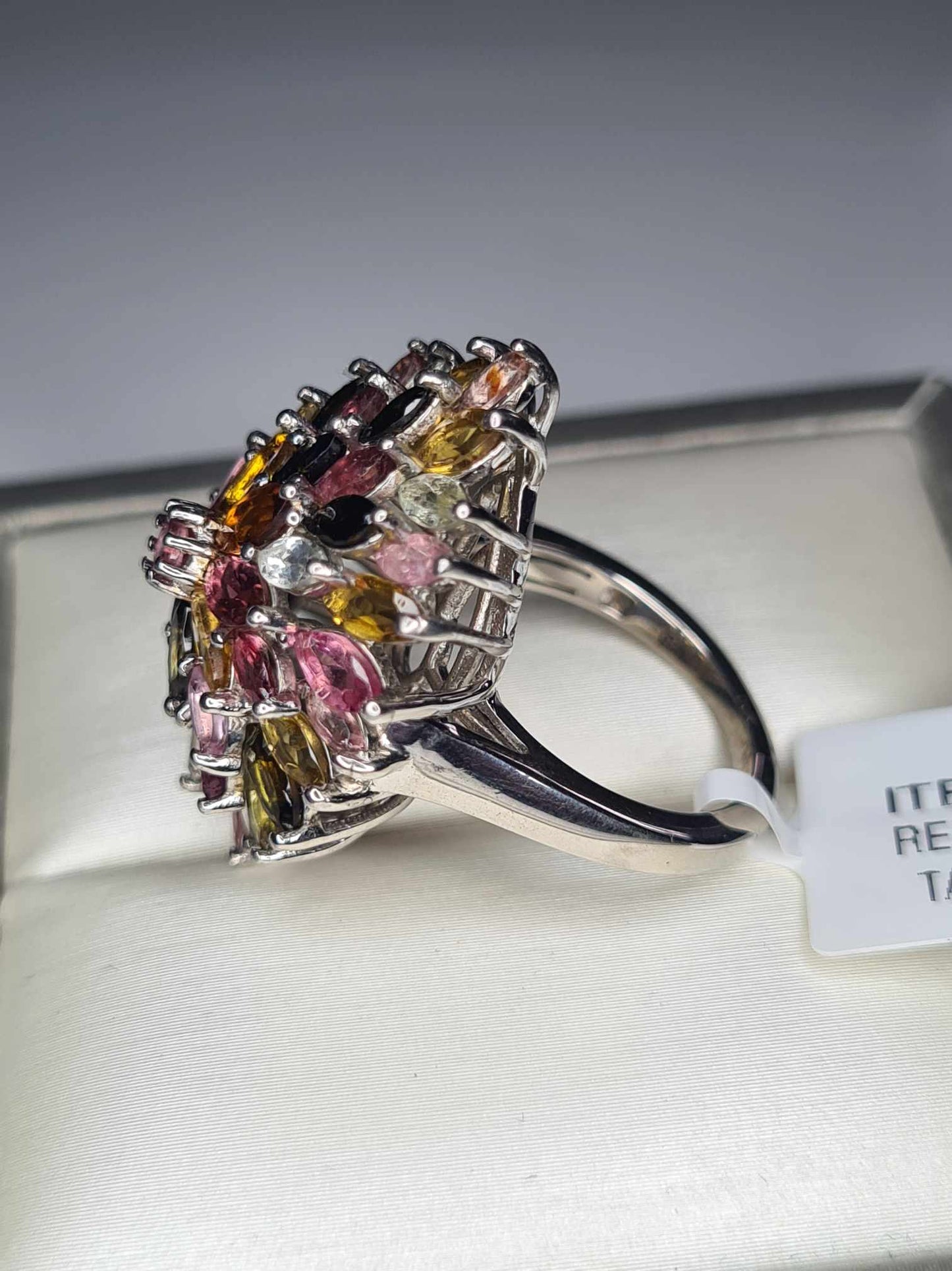6.75 Ct Tourmaline Floral Cocktail Ring 925 Sterling Silver with a platinum overlay SIZE K