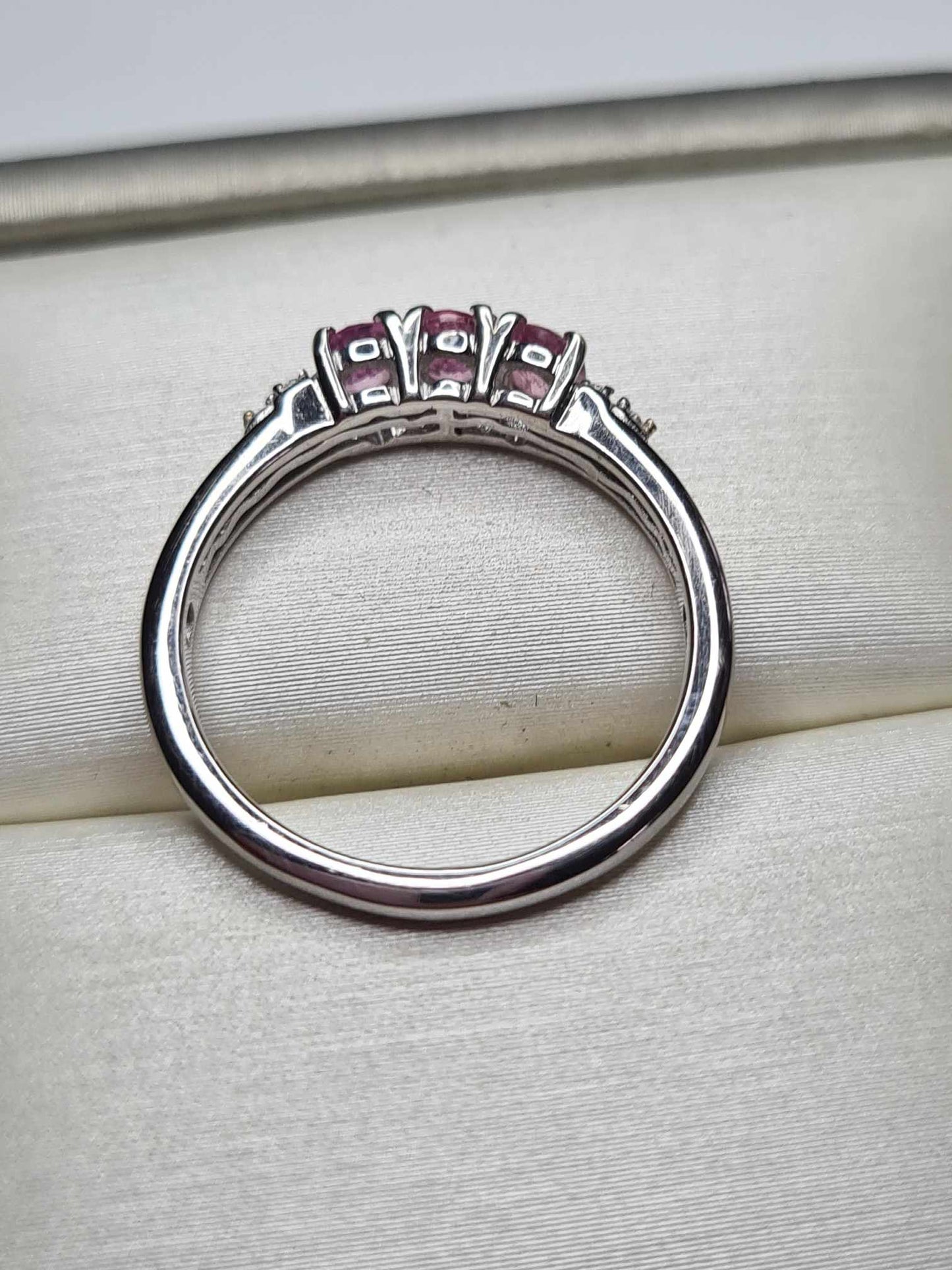 0.720ct Pink Sapphire and White Zircon Trilogy Ring in Rhodium 925 Sterling Silver SIZE K