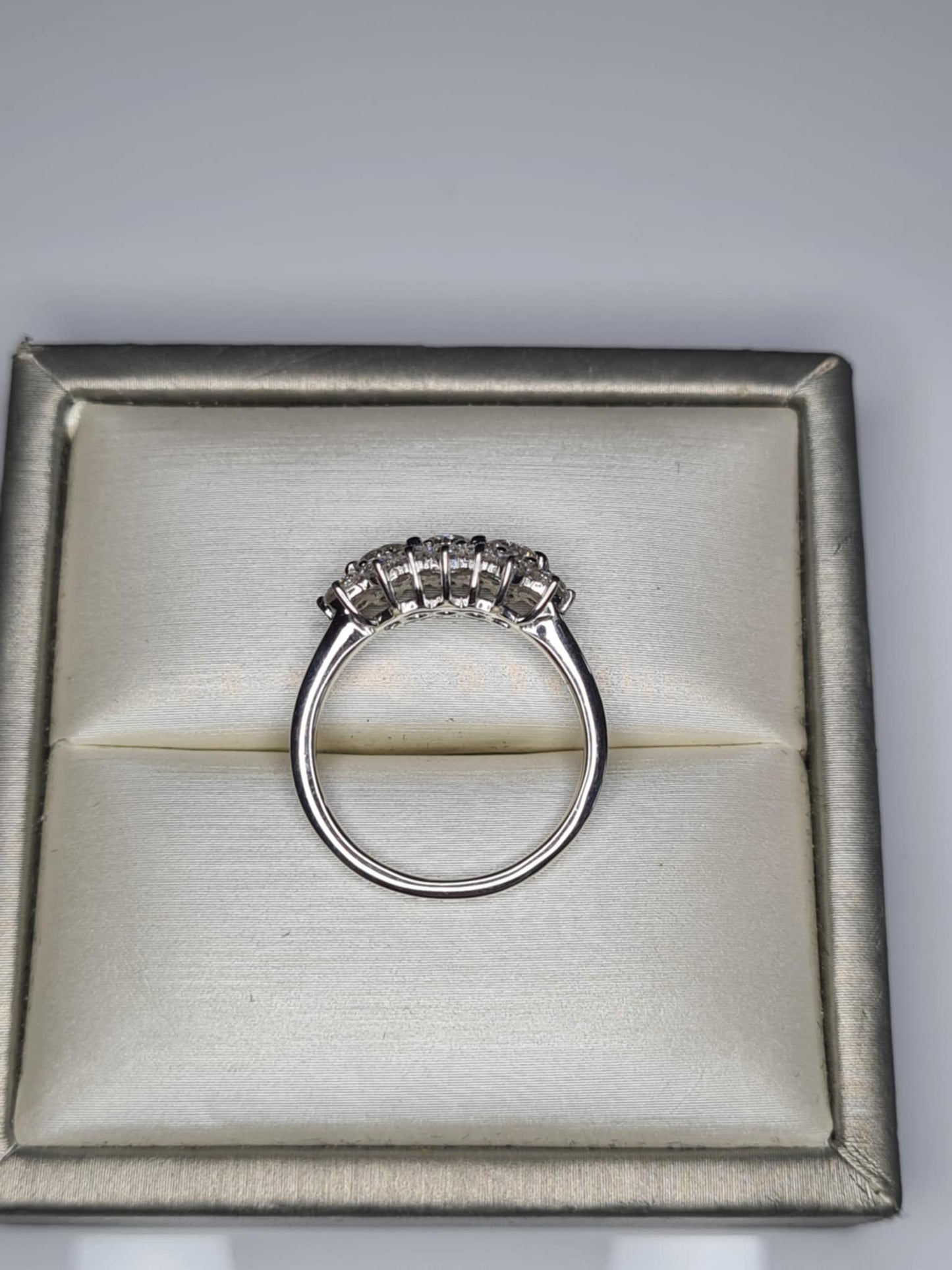 1.30ct Moissanite Boat Ring in Rhodium Overlay 925 Sterling Silver SIZE M