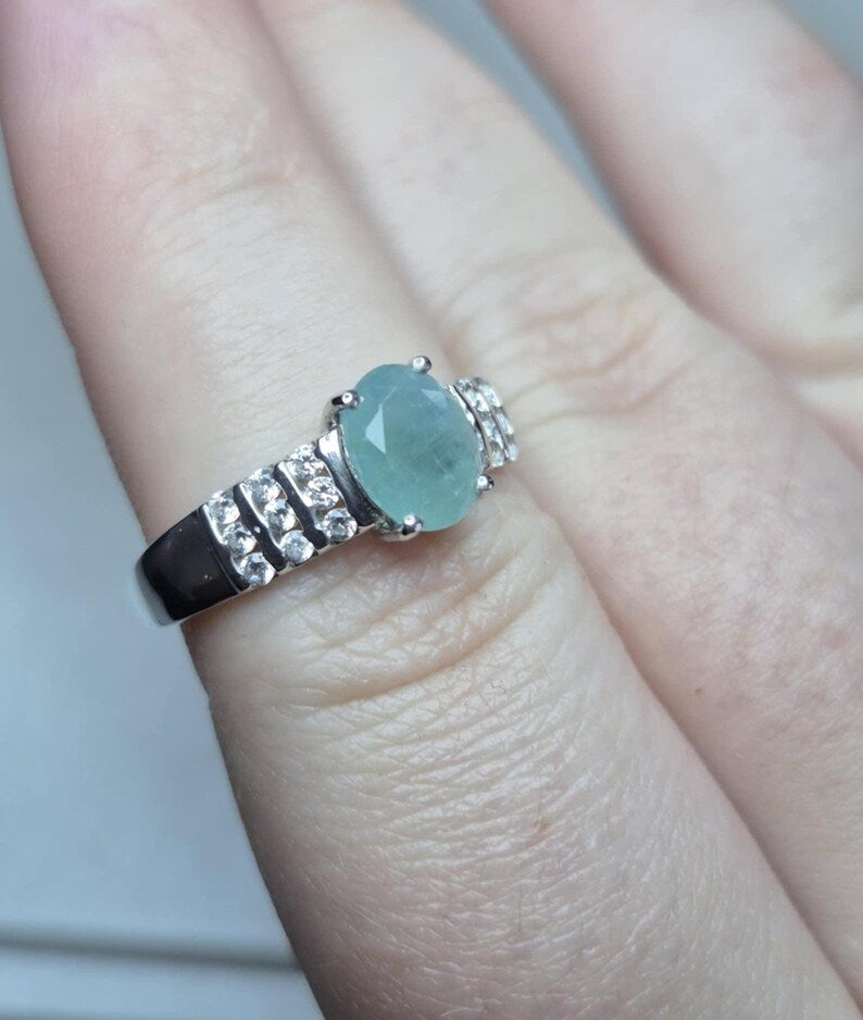 1.60ct Grandidierite & Natural Zircon Ring in Rhodium Overlay 925 Sterling Silver SIZE N