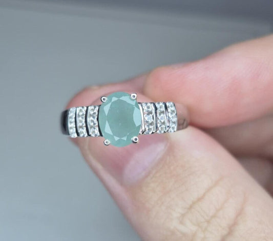 1.60ct Grandidierite & Natural Zircon Ring in Rhodium Overlay 925 Sterling Silver SIZE N