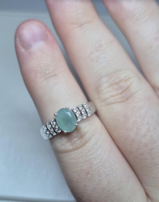 1.60ct Grandidierite & Natural Zircon Ring in Rhodium Overlay 925 Sterling Silver SIZE N