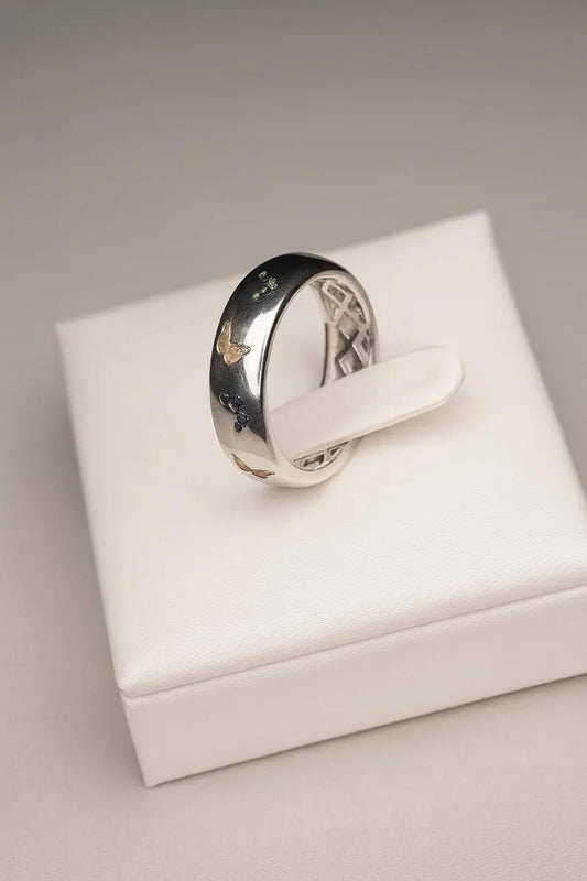 0.50ct Multi Diamond Band Butterfly Ring in Platinum Overlay 925 Sterling Silver SIZE O