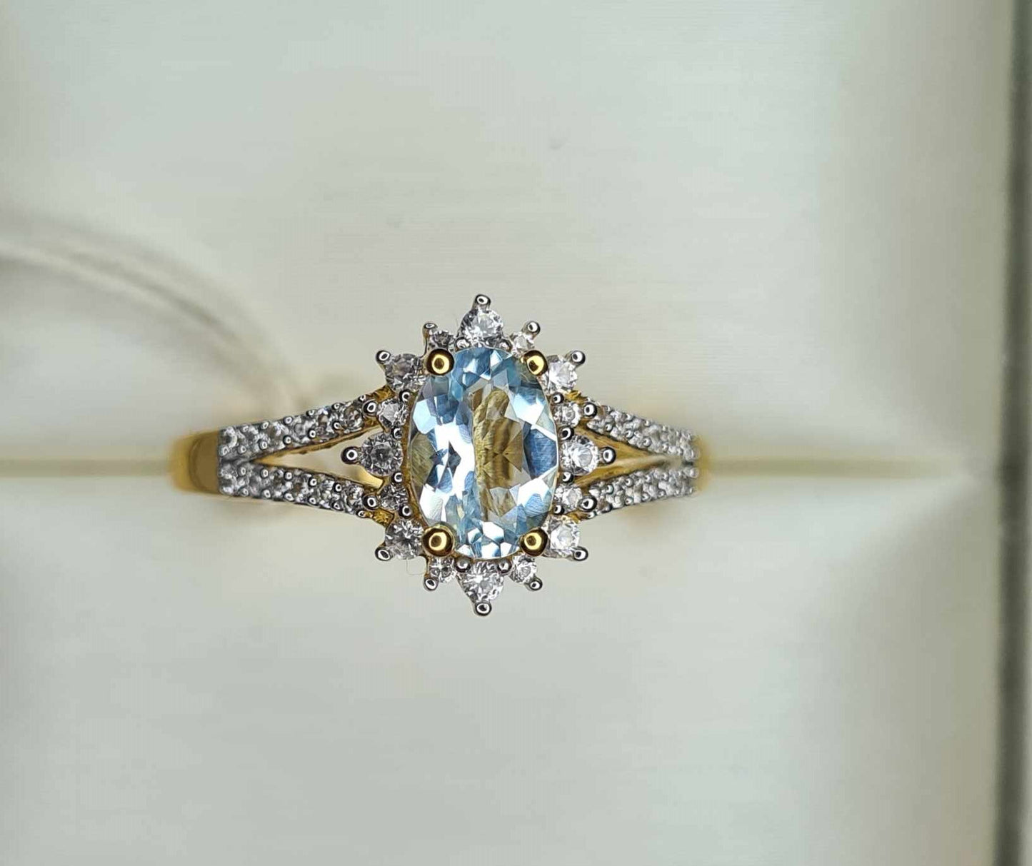 1.10ct Santo Aquamarine & Natural Zircon Ring in 18K Gold Overlay 925 Sterling Silver SIZE R