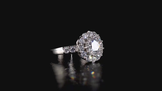 Swarovski Zirconia Large Halo Ring Sterling Silver SIZES L , R