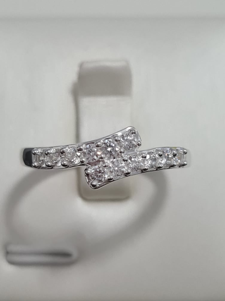 Swarovski Zirconia Bypass Band Ring 925 Sterling Silver SIZE P