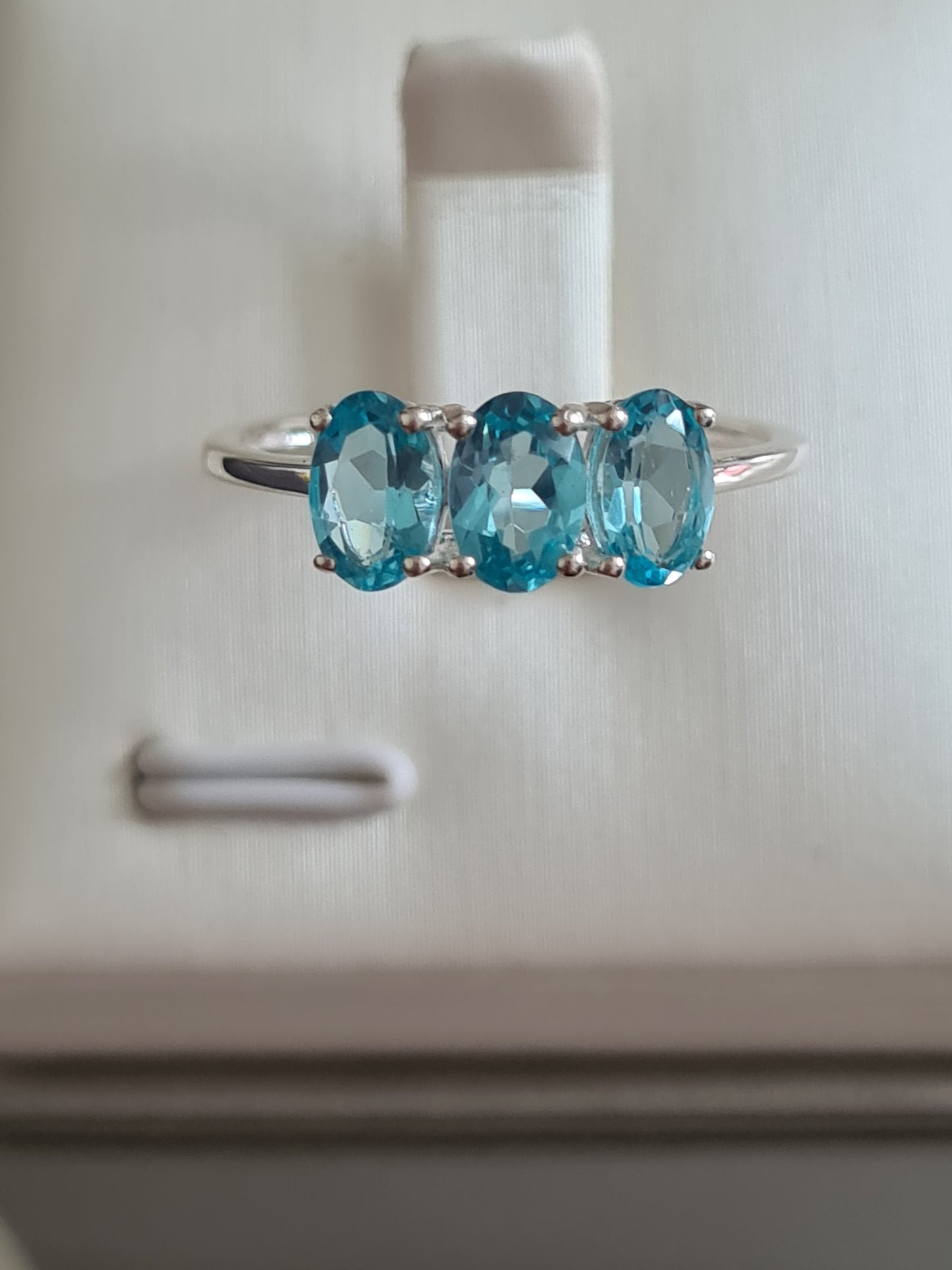 Paraiba Apatite 3 Stone Ring in Sterling Silver 1.54 Ct. SIZE N