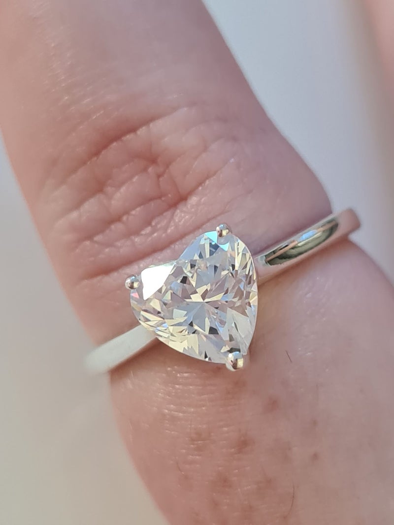 Swarovski Zirconia Heart Cut Ring Set in 925 Sterling Silver SIZES P,R