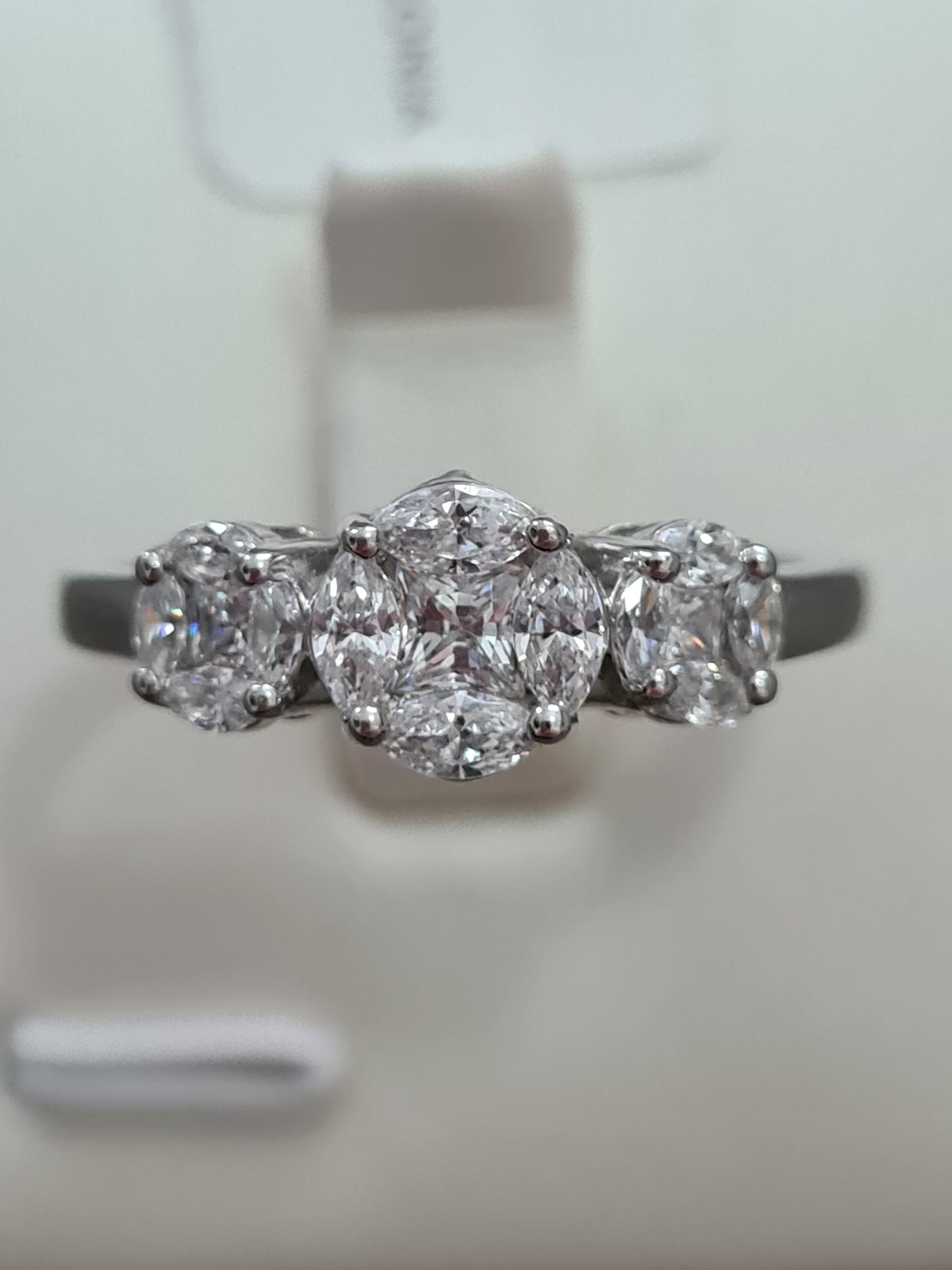 3 Stone Cluster Swarovski Zirconia Ring 925 Sterling Silver SIZES P,Q,R