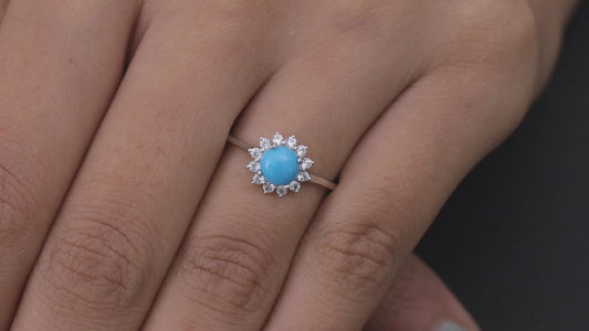 Arizona Sleeping Beauty Turquoise and Zircon Halo Ring SIZES M , R , S