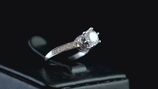 Engagement Halo Spinner Moissanite Ring in Platinum Overlay Sterling Silver SIZES N,O
