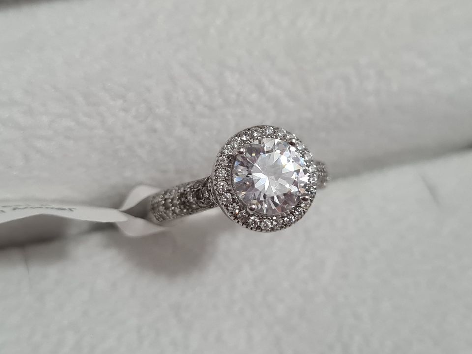 Simulated Diamond Halo Engagement Style Ring SIZES M,N,O,U