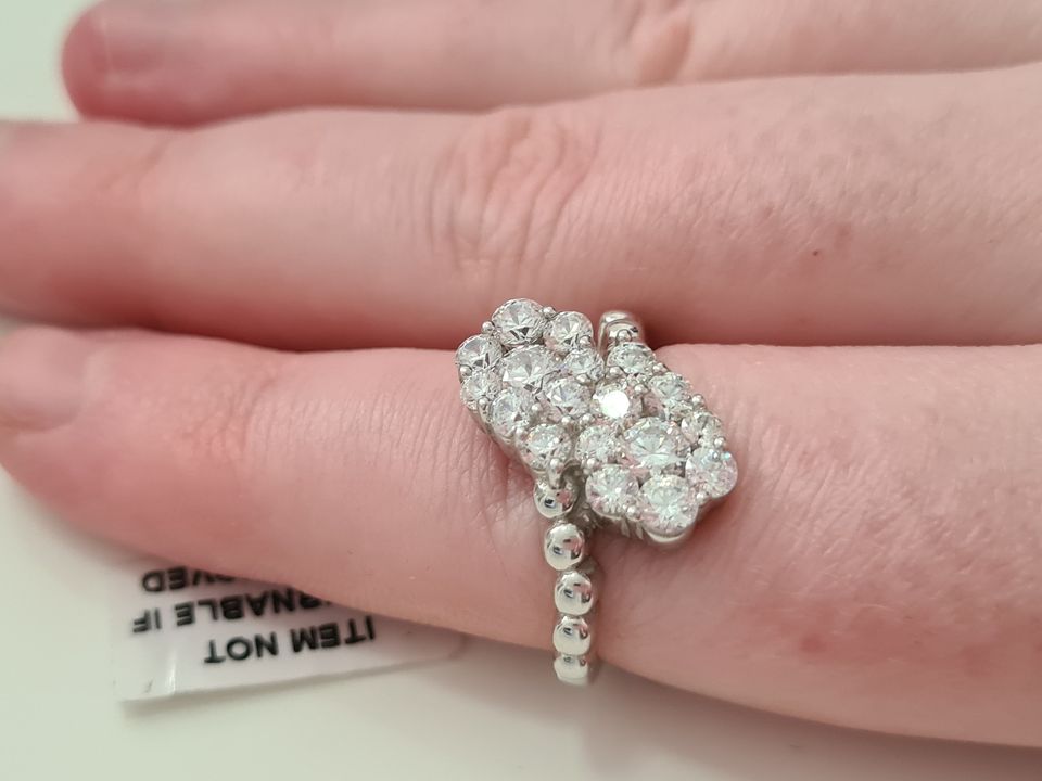 Swarovski Zirconia 2 Floral Cluster Bypass Ring Design SIZE N