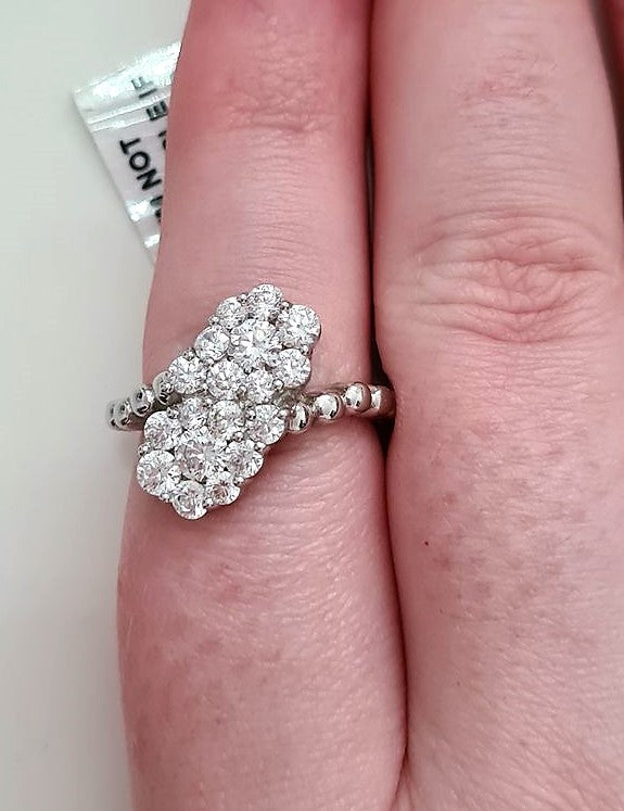 Swarovski Zirconia 2 Floral Cluster Bypass Ring Design SIZE N