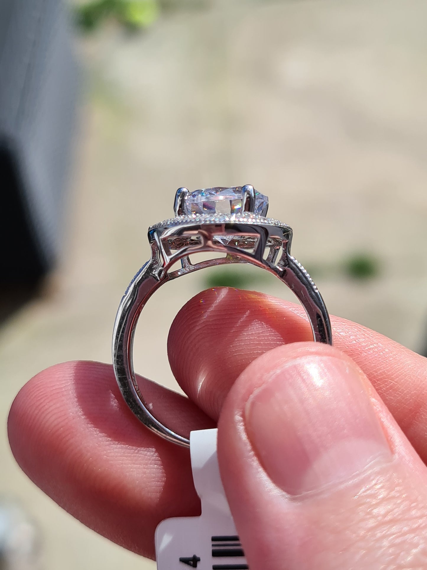 Large Round Cut Halo Simulated Diamond Ring SIZE P