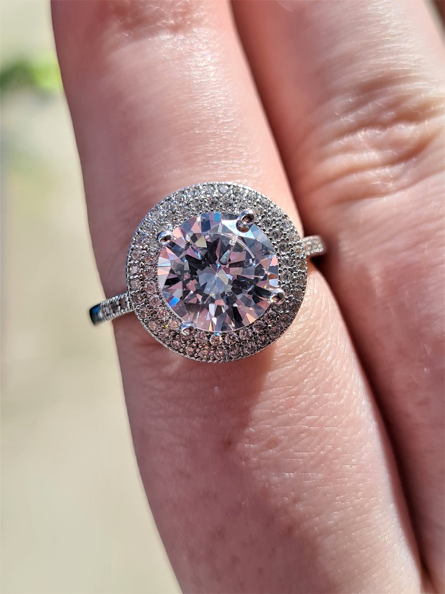 Large Round Cut Halo Simulated Diamond Ring SIZE P