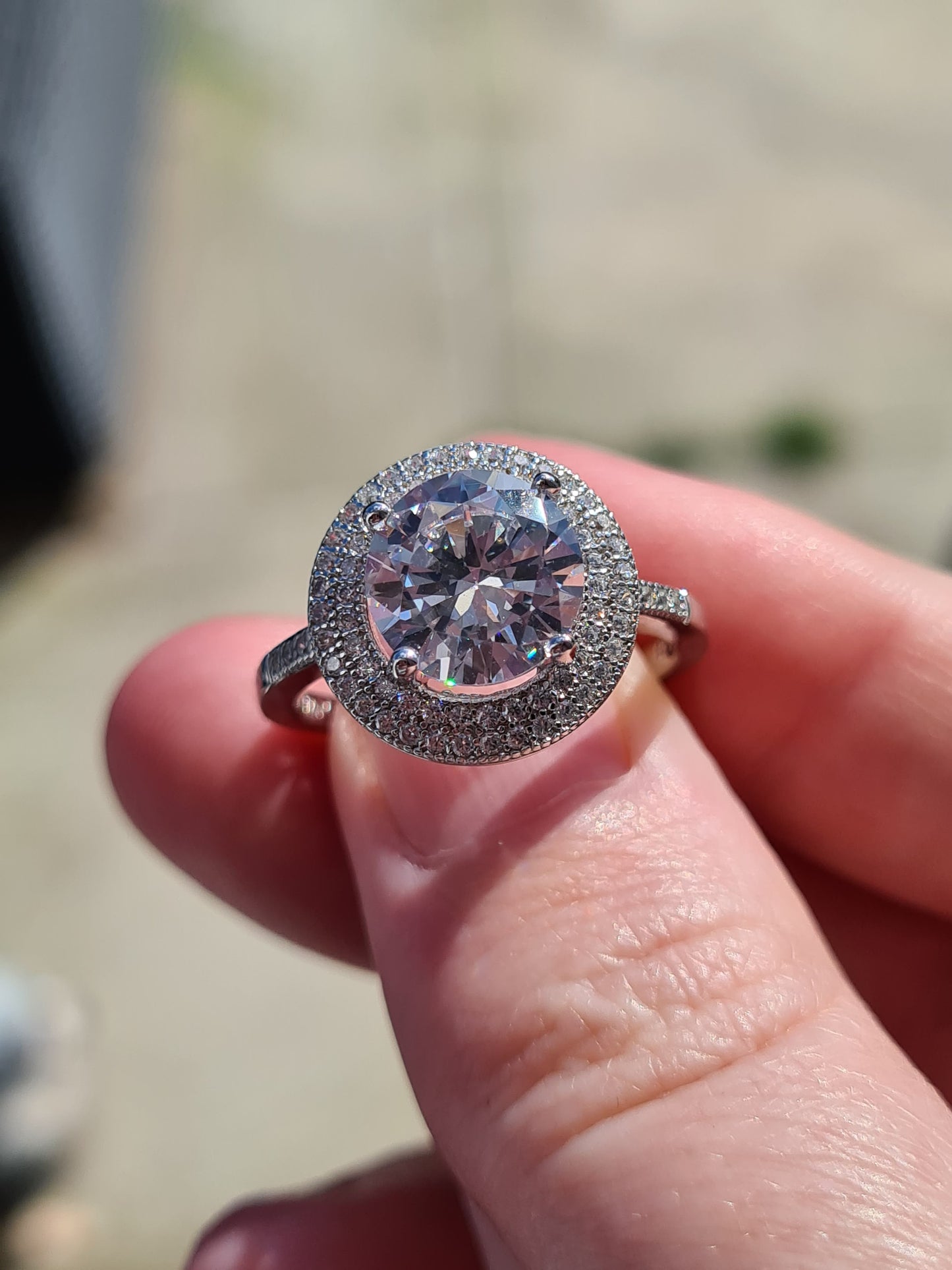 Large Round Cut Halo Simulated Diamond Ring SIZE P