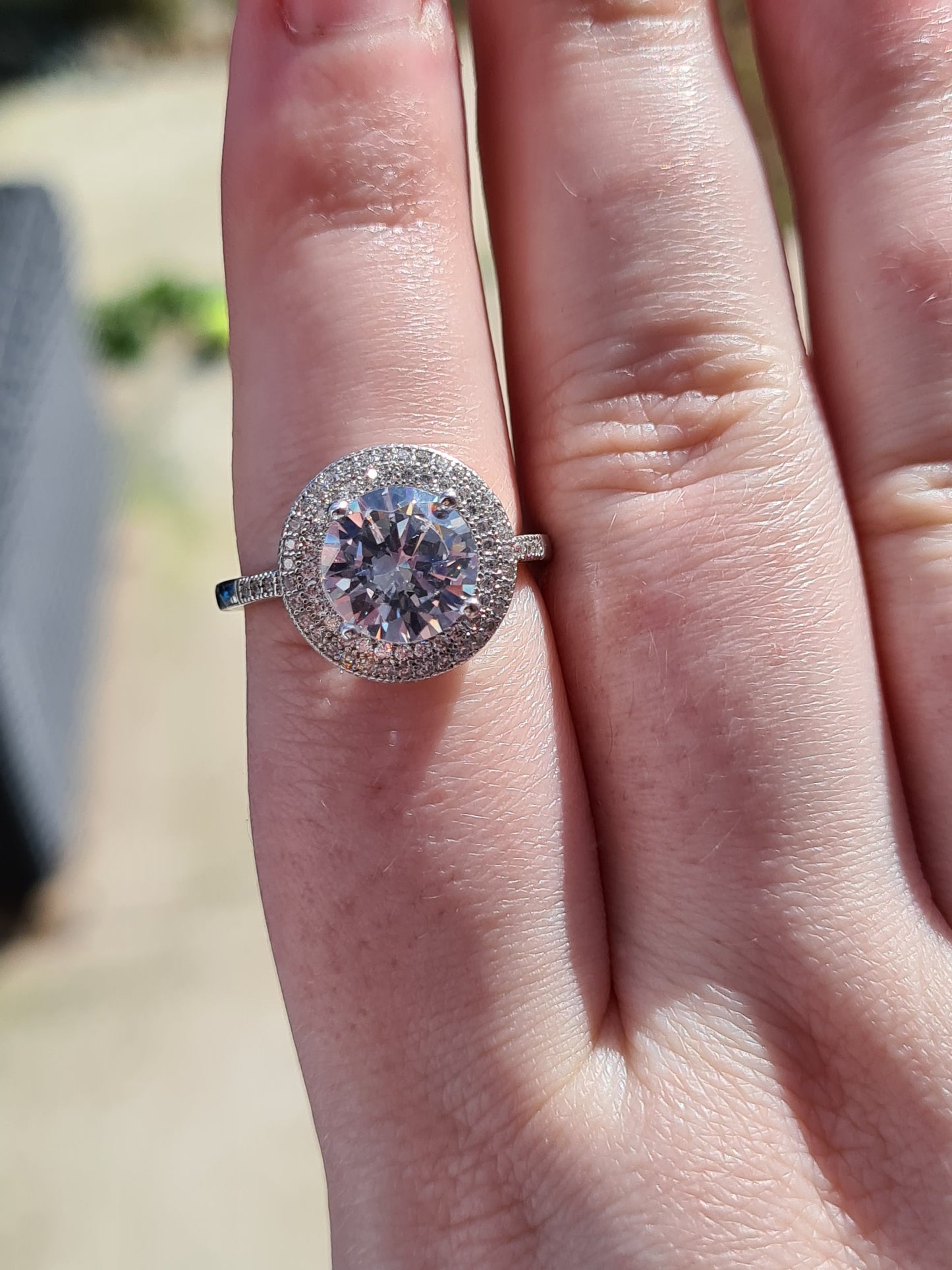 Large Round Cut Halo Simulated Diamond Ring SIZE P