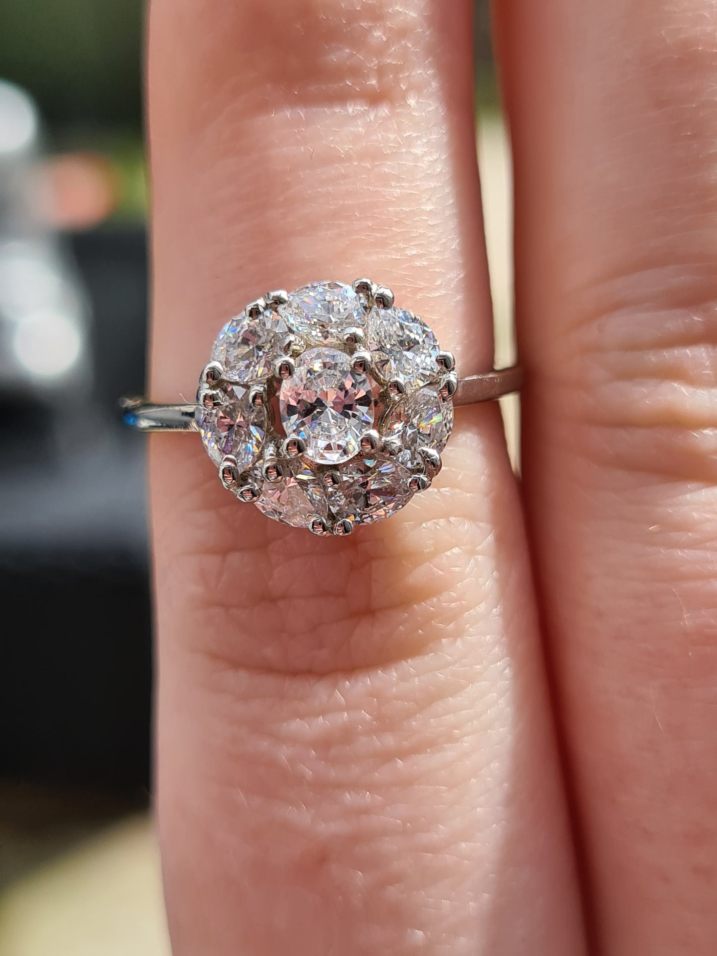 Swarovski Zirconia Halo Ring Sterling Silver SIZES L , M