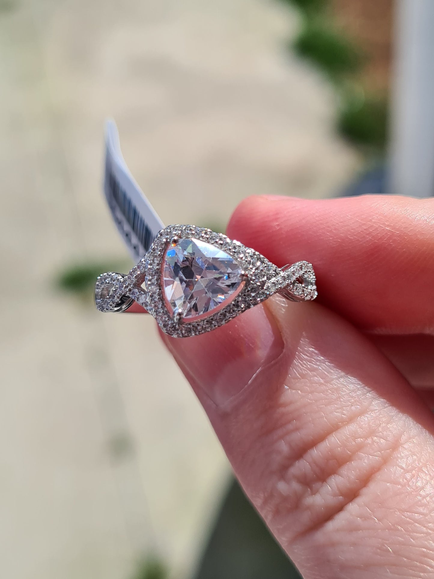 Simulated Diamond Criss-Cross  Ring 925 Sterling Silver SIZE S