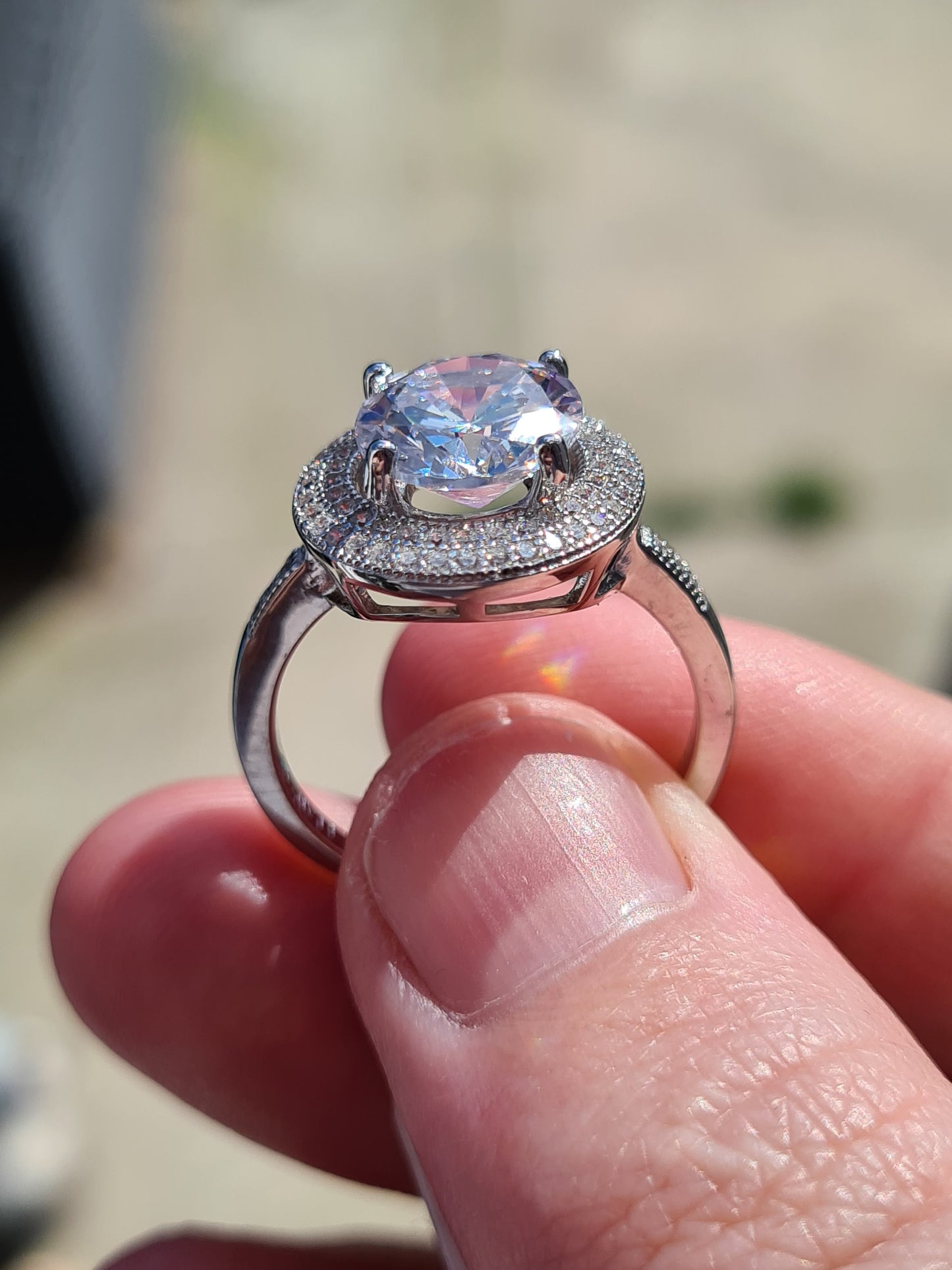 Large Round Cut Halo Simulated Diamond Ring SIZE P