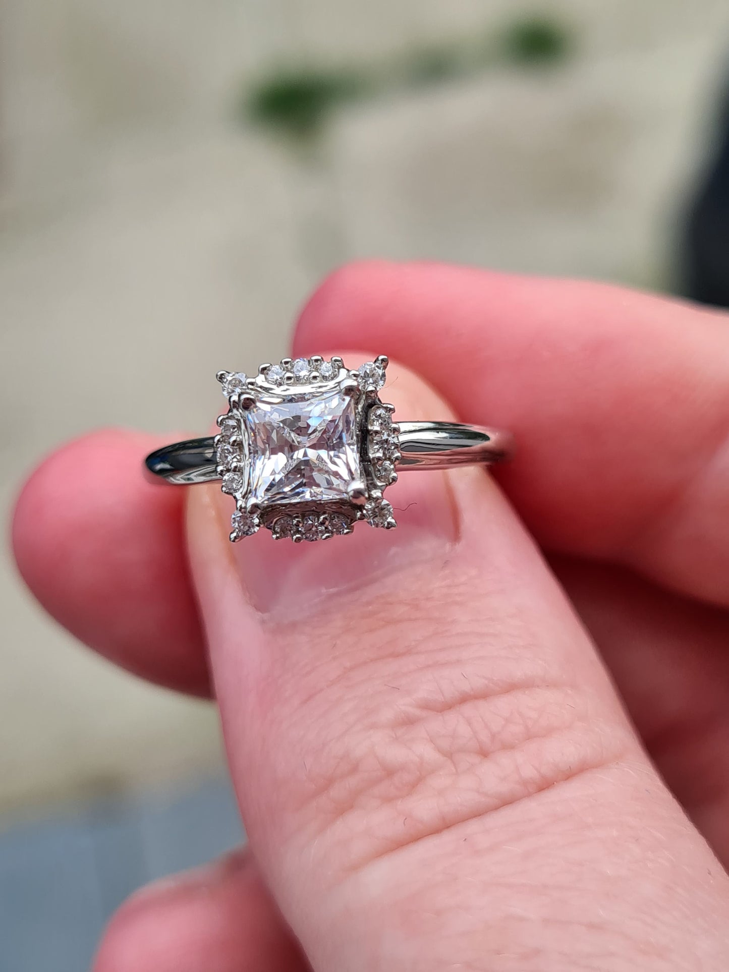 Swarovski Zirconia Princess Cut Halo Ring Sterling Silver SIZE M