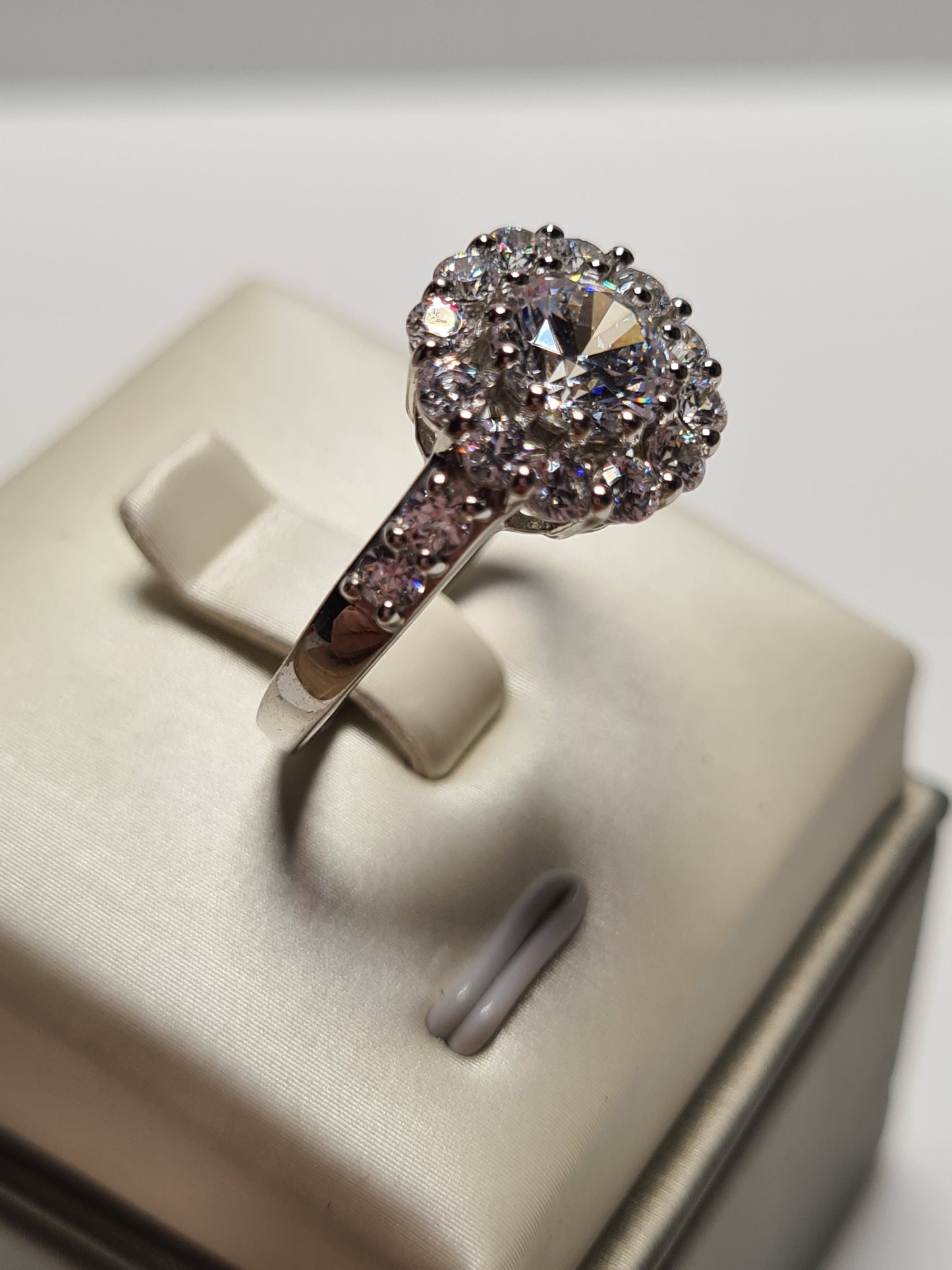 Swarovski Zirconia Large Halo Ring Sterling Silver SIZES L , R