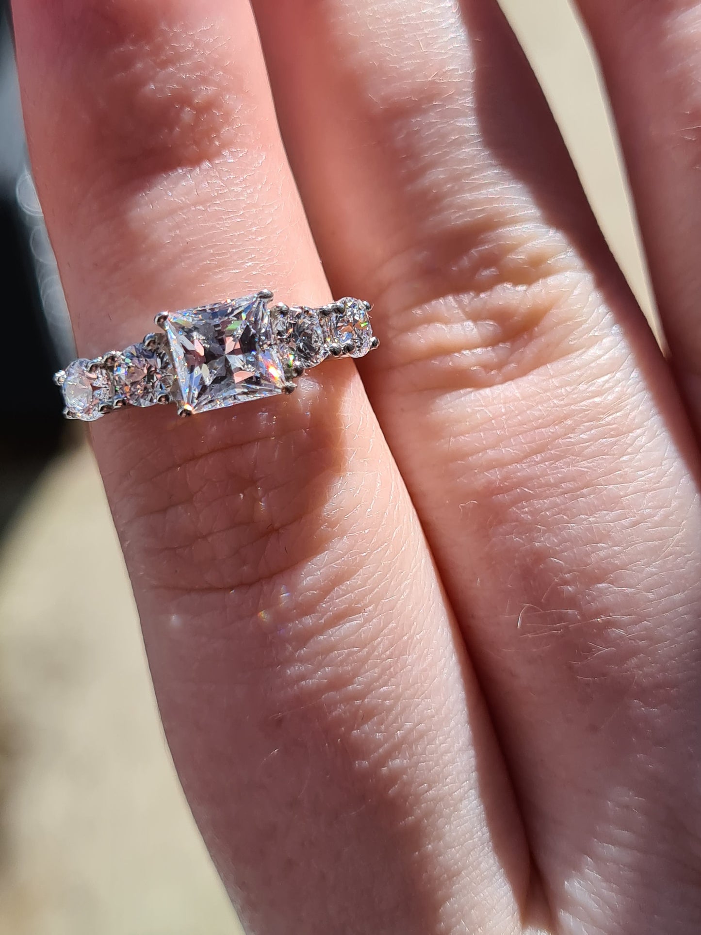 Swarovski Zirconia 5 Stone Ring Sterling Silver SIZE M