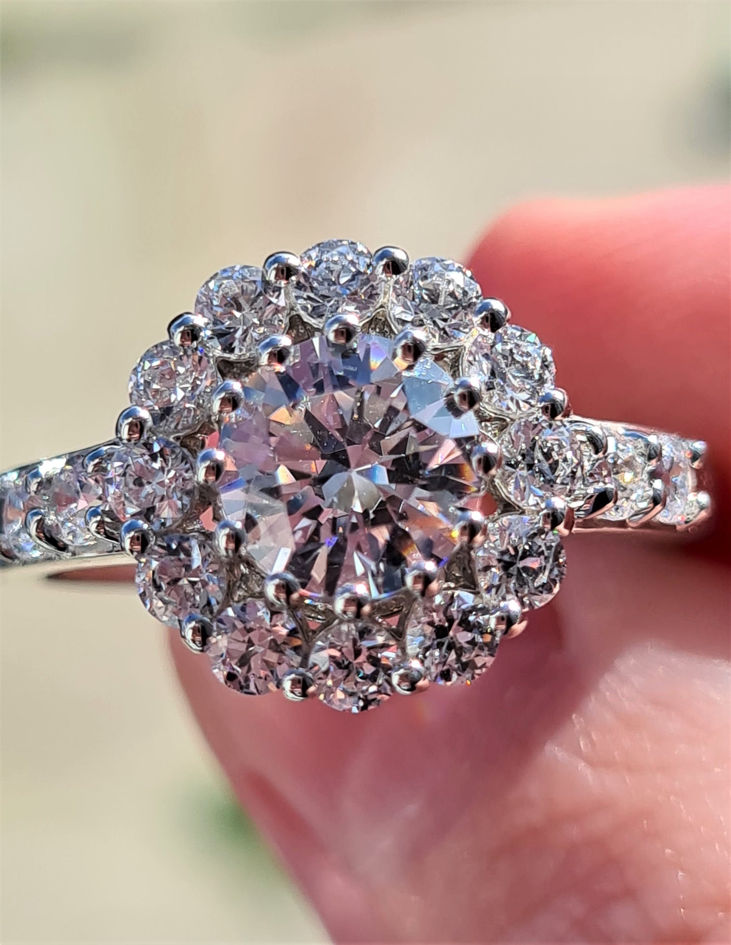 Swarovski Zirconia Large Halo Ring Sterling Silver SIZES L , R