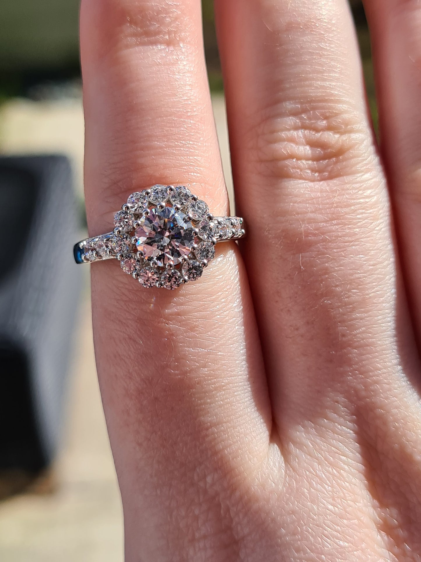 Swarovski Zirconia Large Halo Ring Sterling Silver SIZES L , R