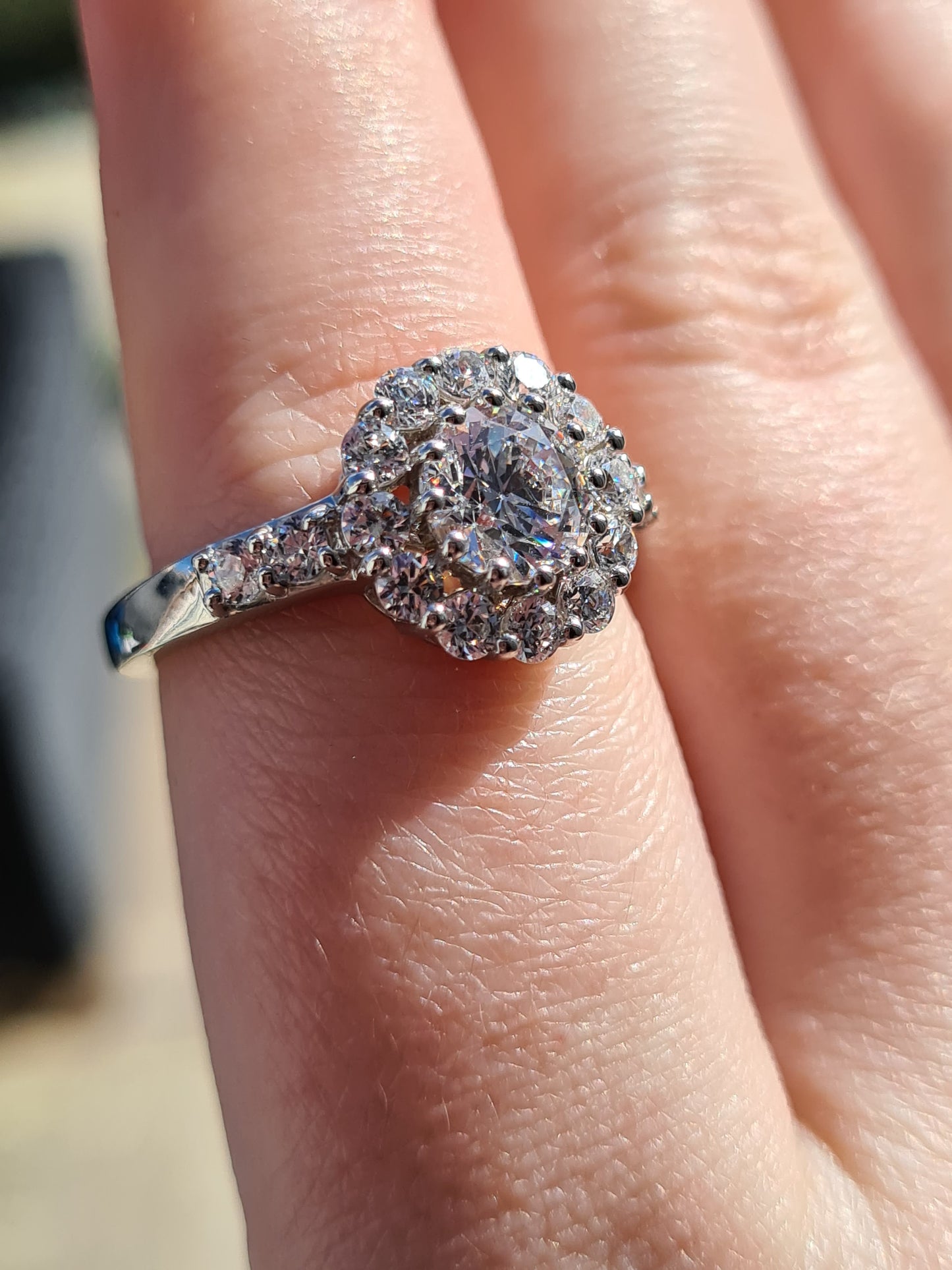 Swarovski Zirconia Large Halo Ring Sterling Silver SIZES L , R