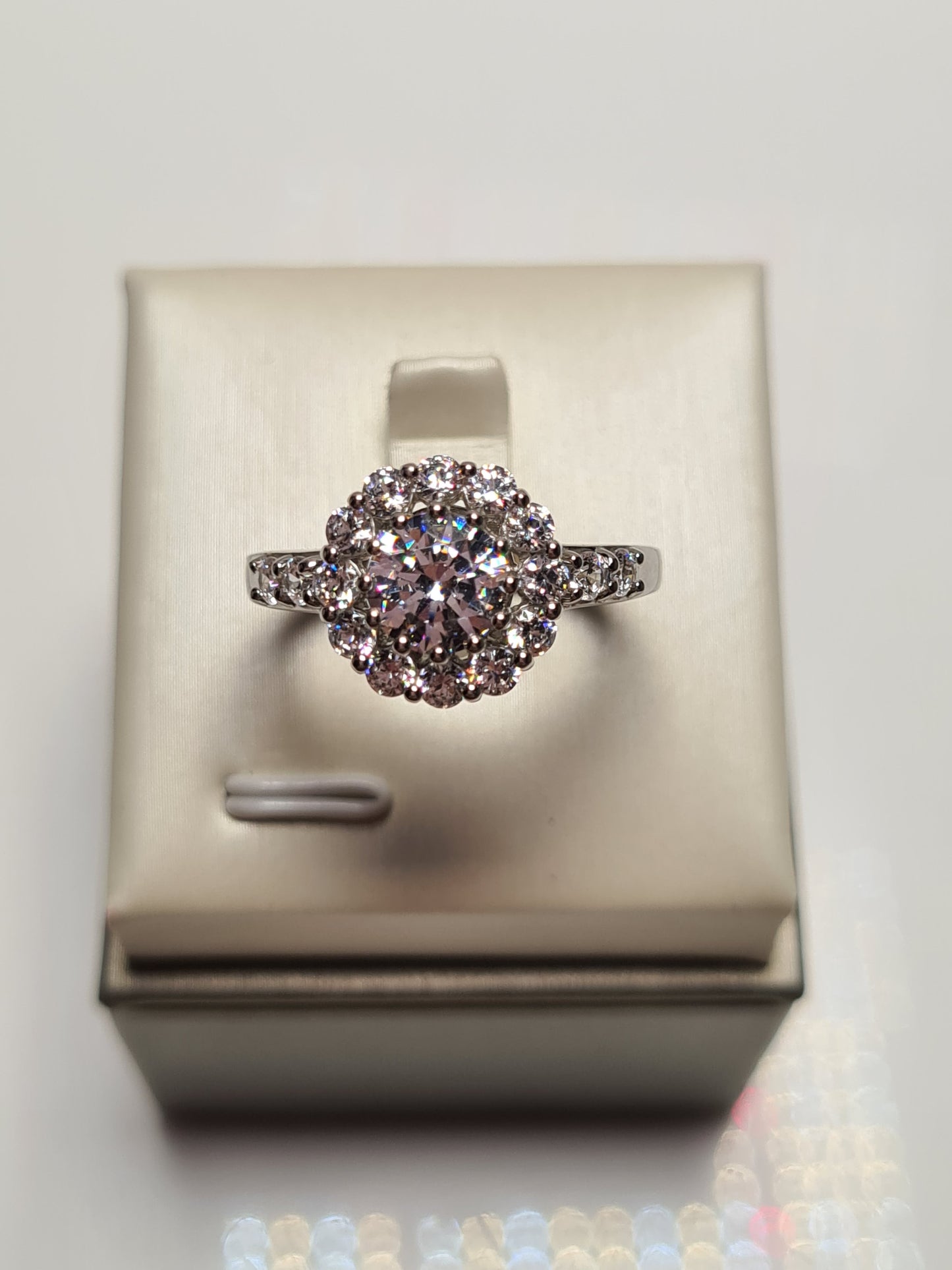 Swarovski Zirconia Large Halo Ring Sterling Silver SIZES L , R