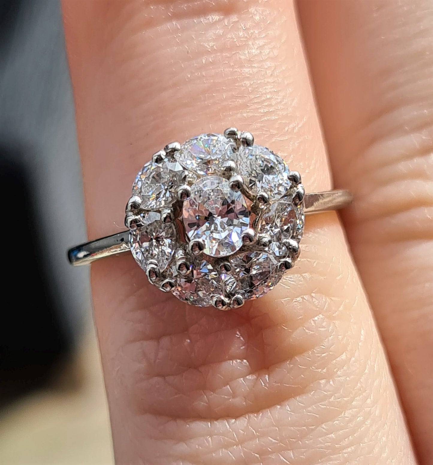 Swarovski Zirconia Halo Ring Sterling Silver SIZES L , M