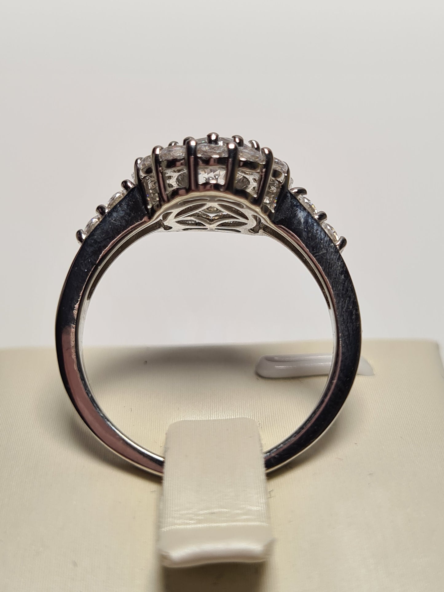 Swarovski Zirconia Large Halo Ring Sterling Silver SIZES L , R