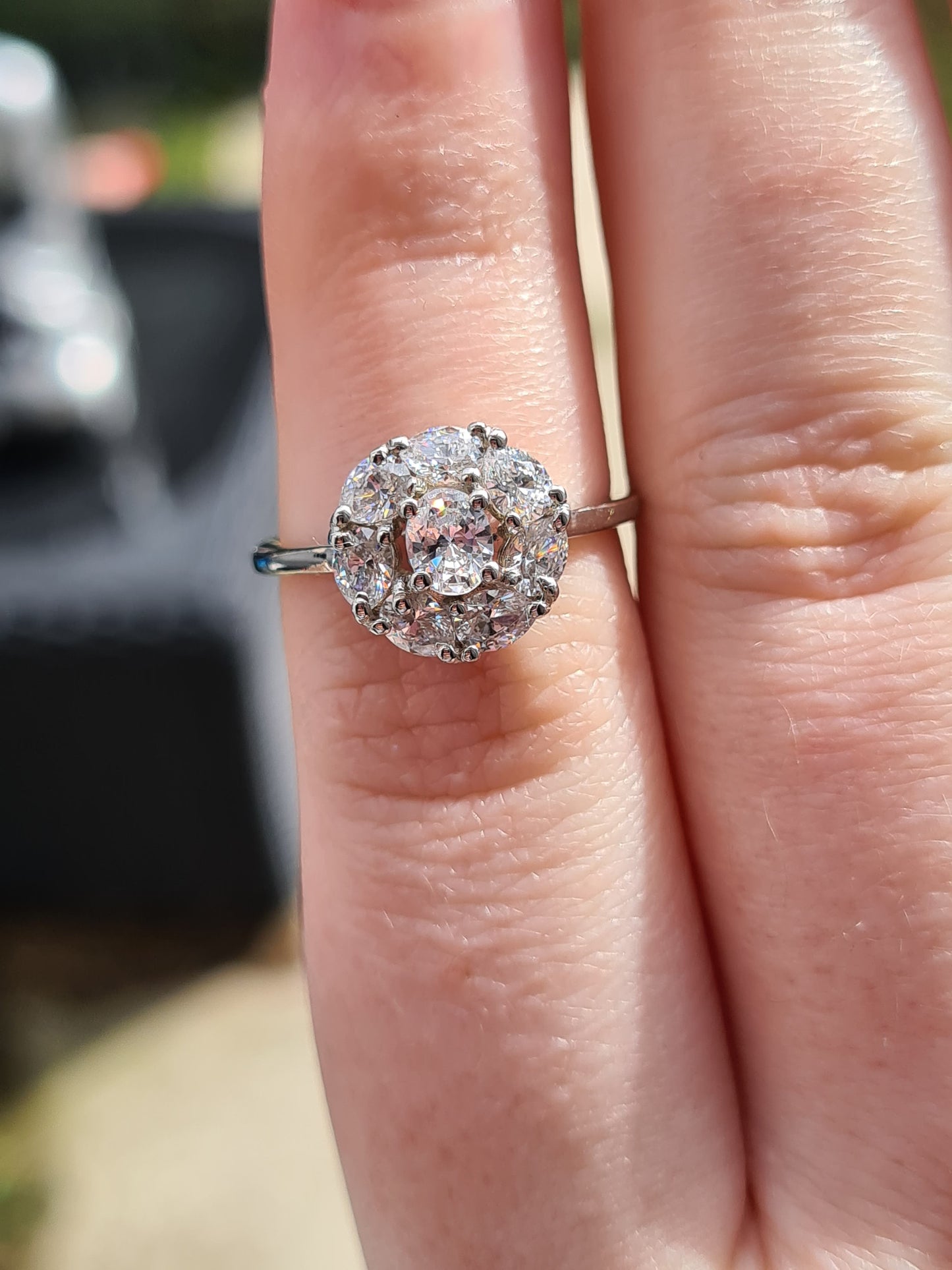 Swarovski Zirconia Halo Ring Sterling Silver SIZES L , M