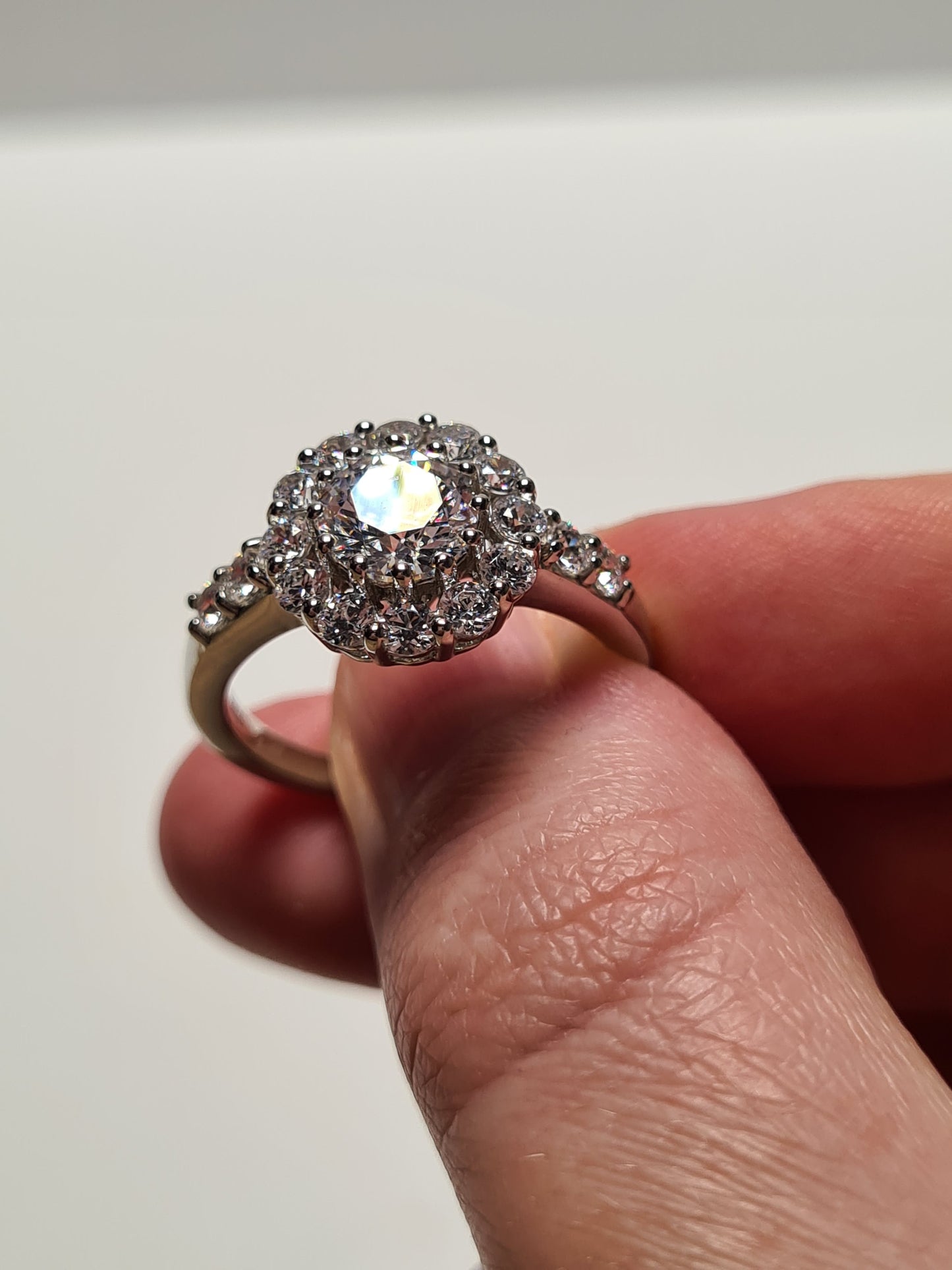 Swarovski Zirconia Large Halo Ring Sterling Silver SIZES L , R