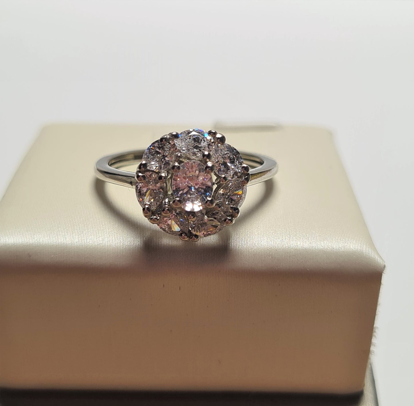 Swarovski Zirconia Halo Ring Sterling Silver SIZES L , M