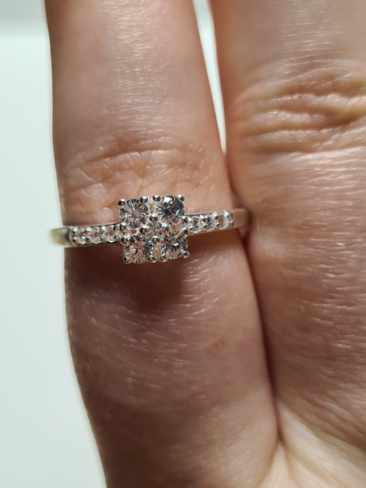 Swarovski Zirconia Sterling Silver Round Cut Cluster Ring SIZE R