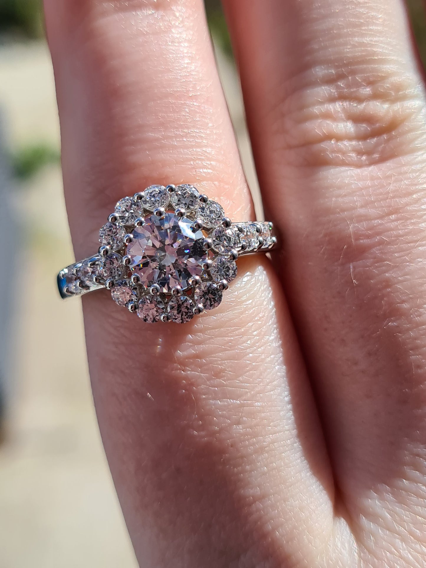 Swarovski Zirconia Large Halo Ring Sterling Silver SIZES L , R