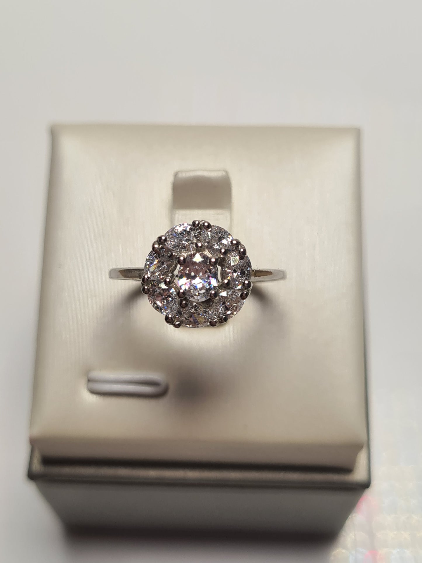 Swarovski Zirconia Halo Ring Sterling Silver SIZES L , M