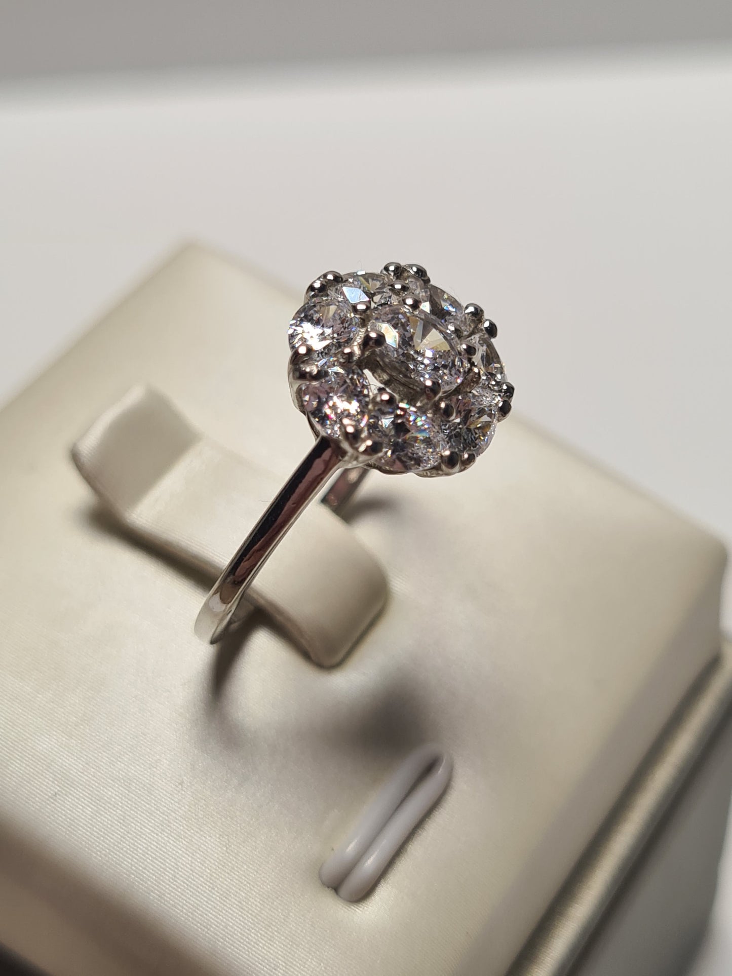 Swarovski Zirconia Halo Ring Sterling Silver SIZES L , M