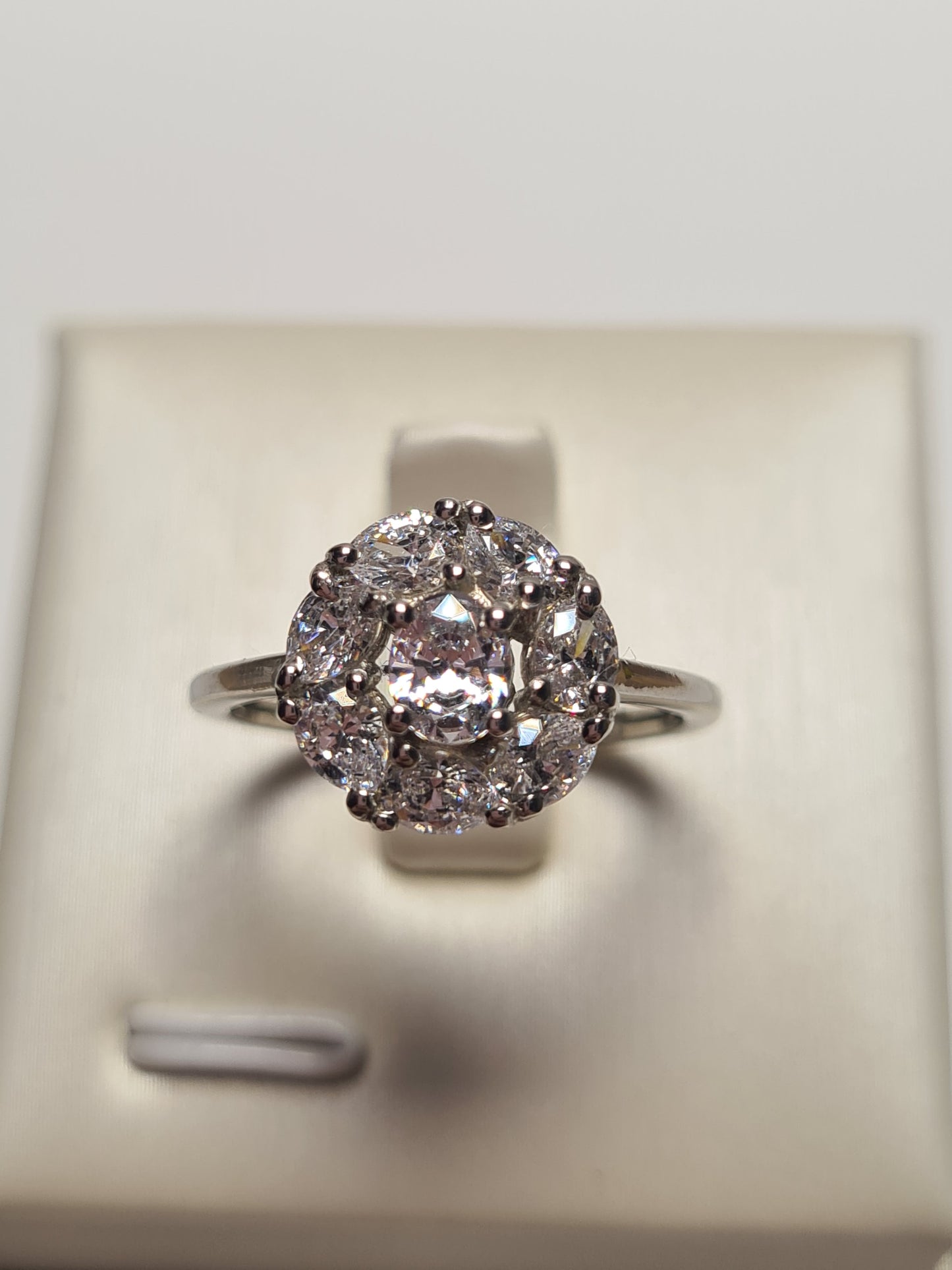 Swarovski Zirconia Halo Ring Sterling Silver SIZES L , M