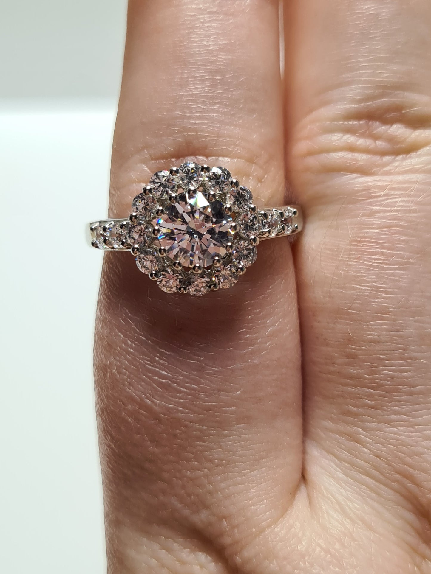 Swarovski Zirconia Large Halo Ring Sterling Silver SIZES L , R