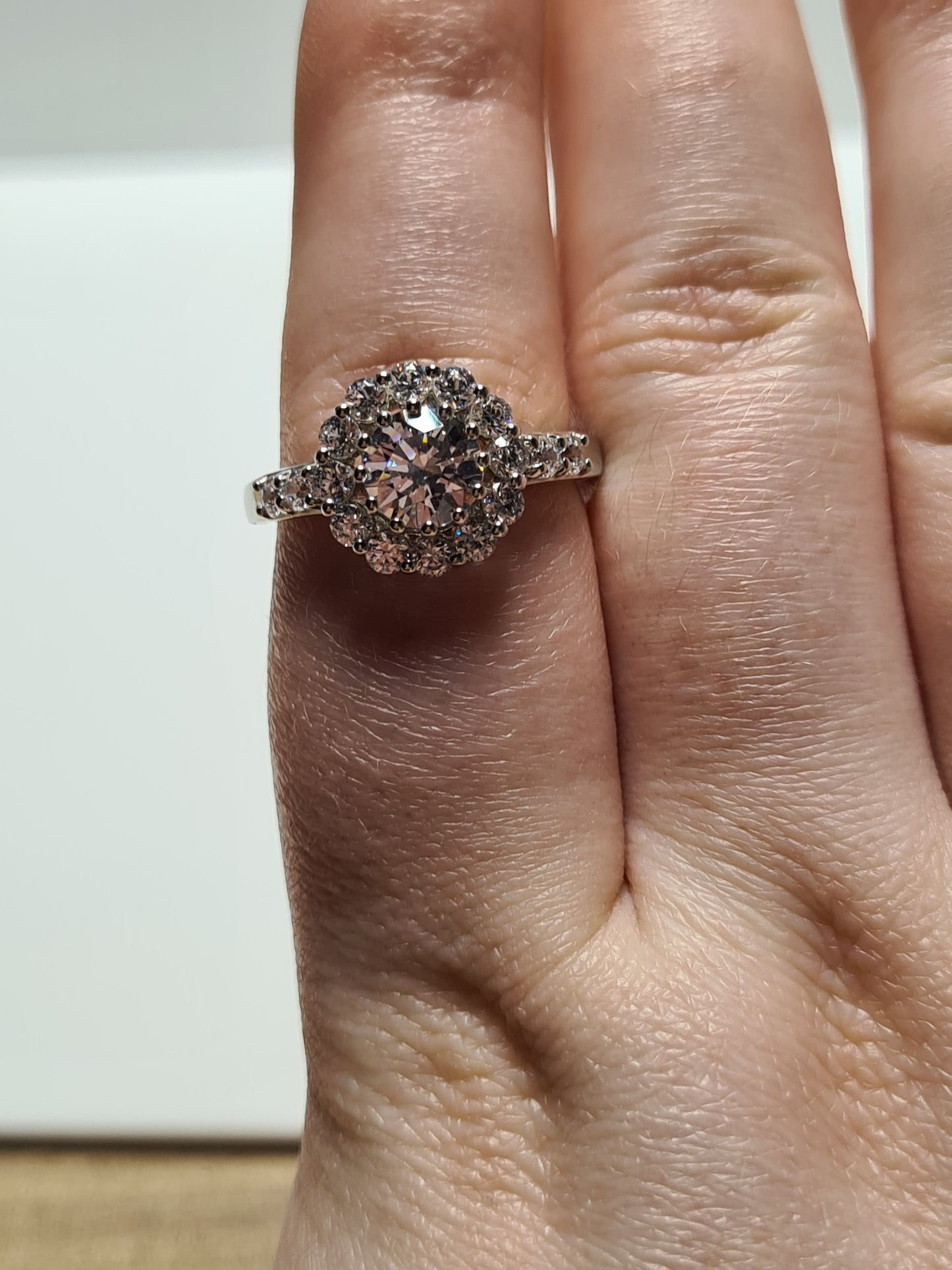 Swarovski Zirconia Large Halo Ring Sterling Silver SIZES L , R