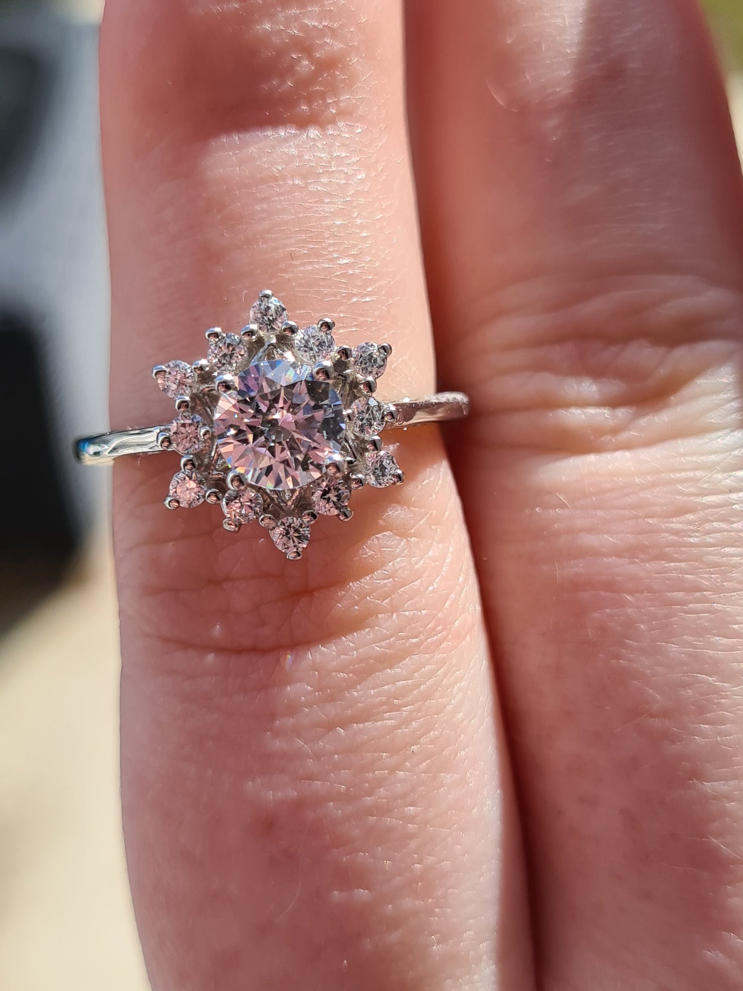 Swarovski Zirconia Floral halo Ring Sterling Silver SIZE N