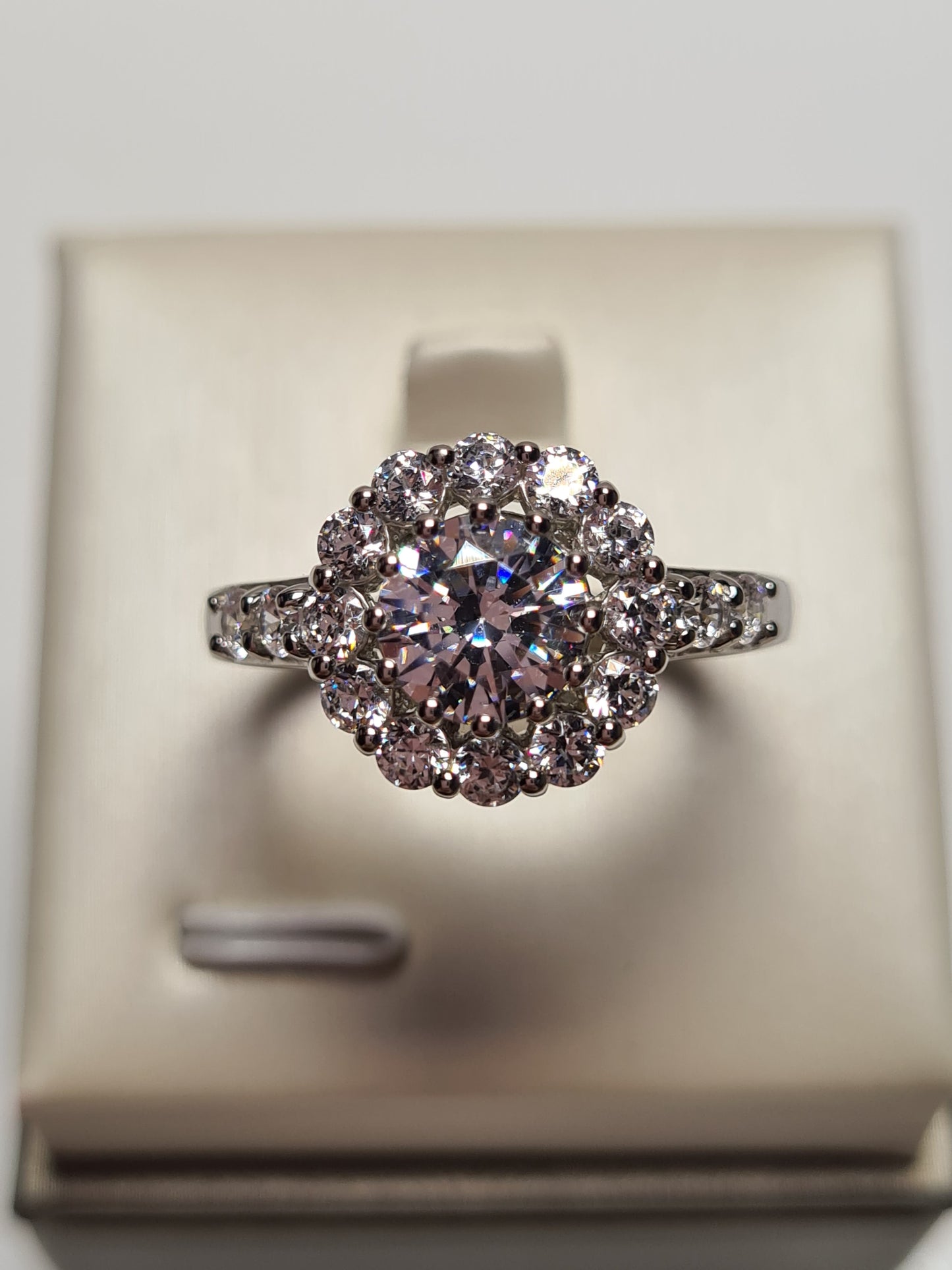 Swarovski Zirconia Large Halo Ring Sterling Silver SIZES L , R