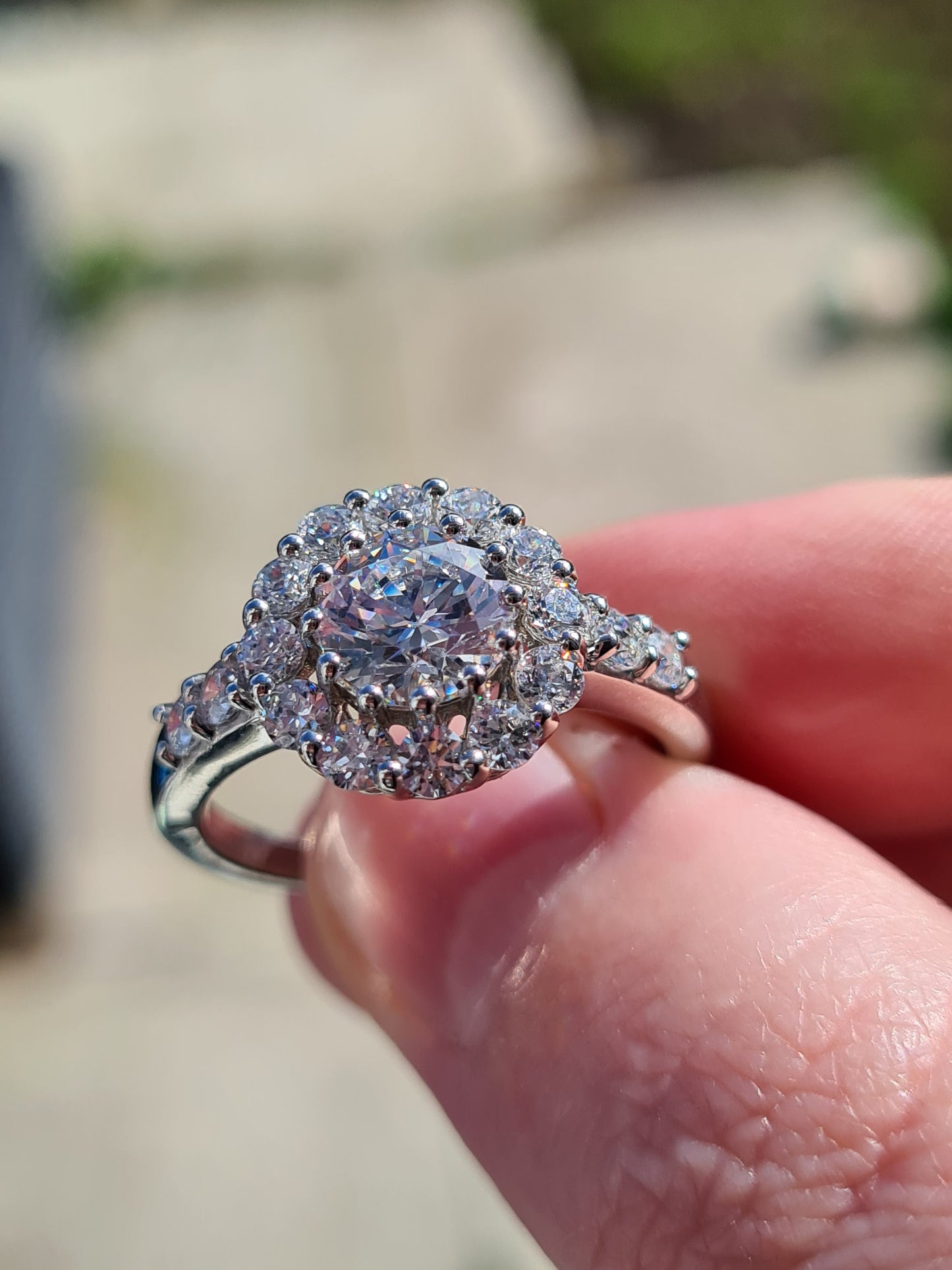 Swarovski Zirconia Large Halo Ring Sterling Silver SIZES L , R