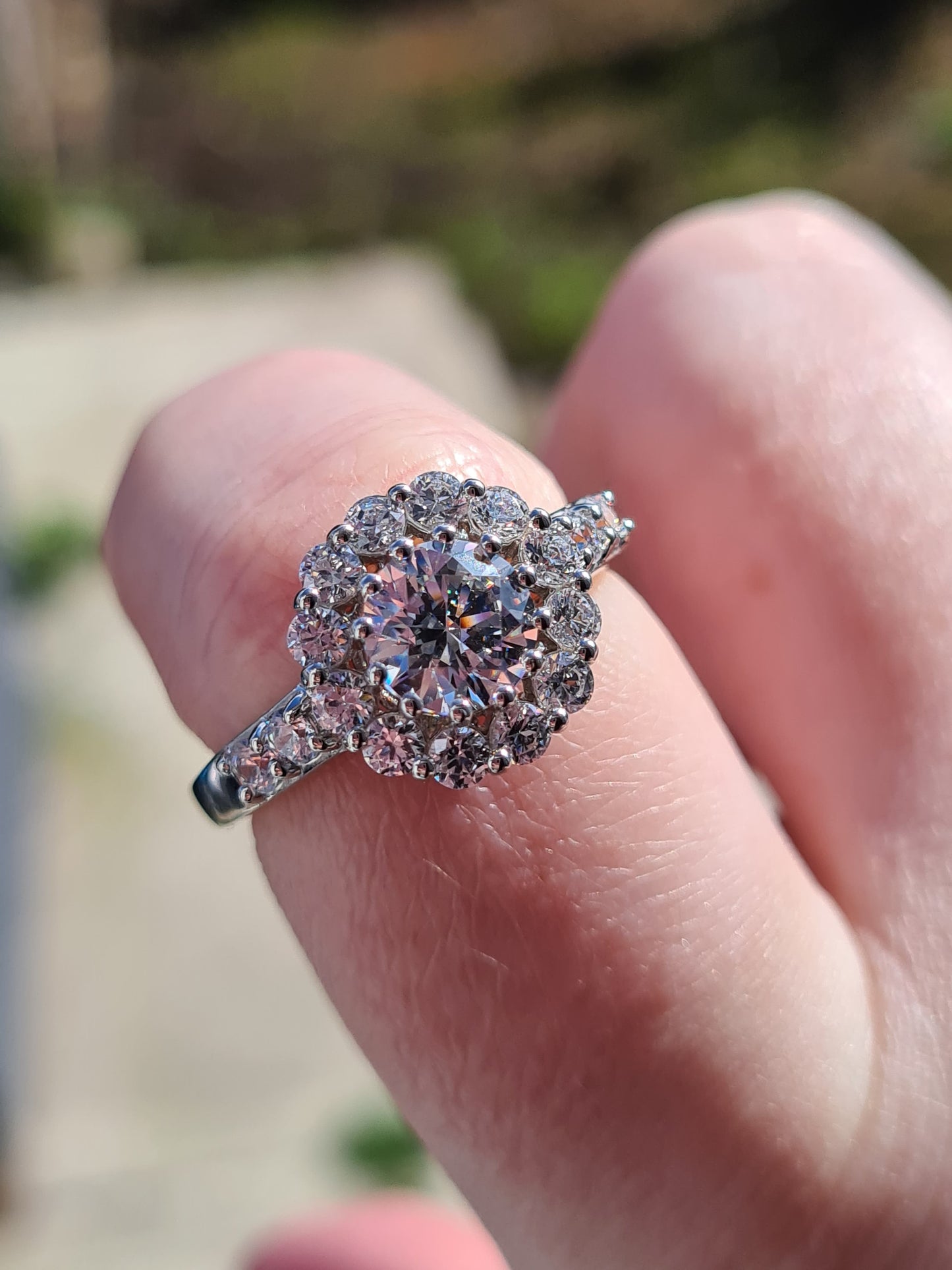 Swarovski Zirconia Large Halo Ring Sterling Silver SIZES L , R